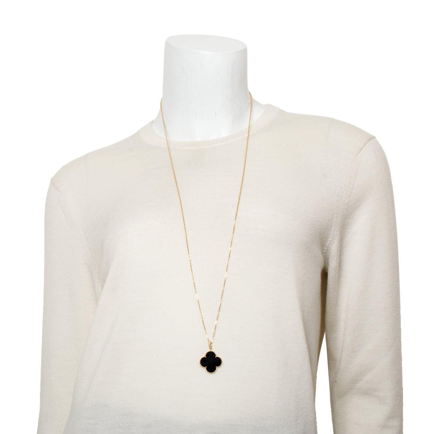 Van Cleef & Arpels 18k Yellow Gold Onyx Magic Alhambra 1 Motif Long Necklace w/ Box, Receipt, & Certificate