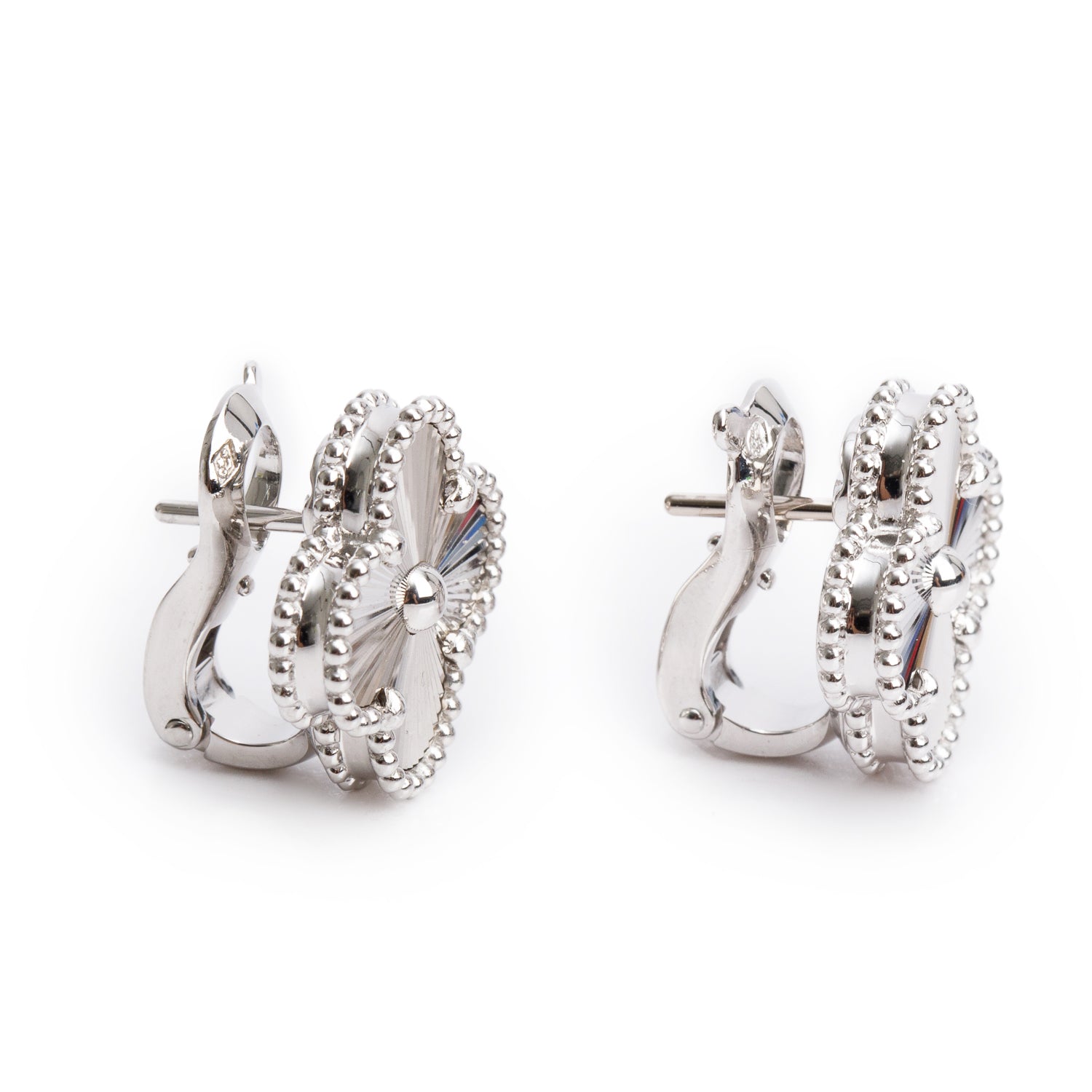 Van Cleef & Arpels 2022 18k White Gold Vintage Alhambra Earrings w/ Box, Receipt & Certificate