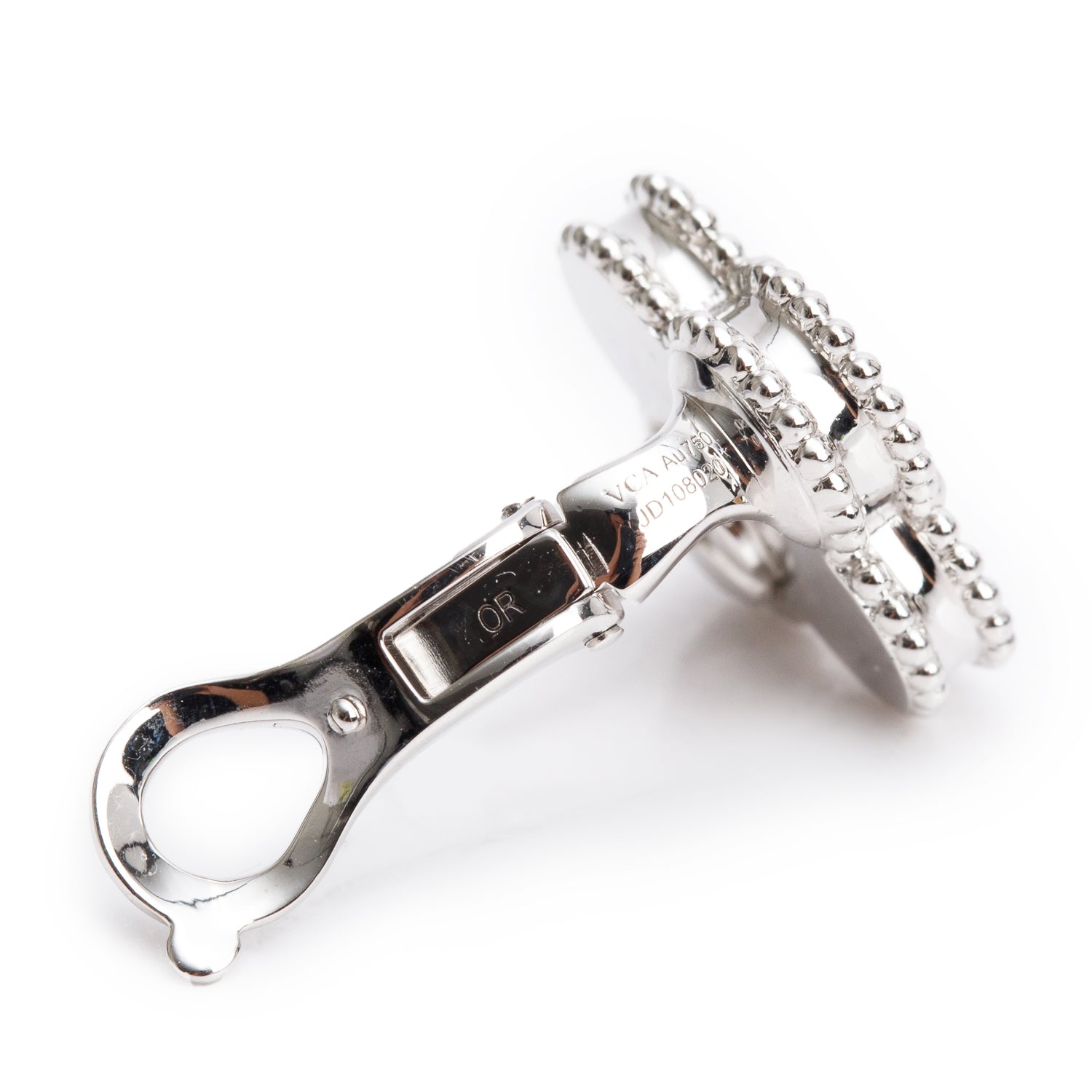 Van Cleef & Arpels 2022 18k White Gold Vintage Alhambra Earrings w/ Box, Receipt & Certificate