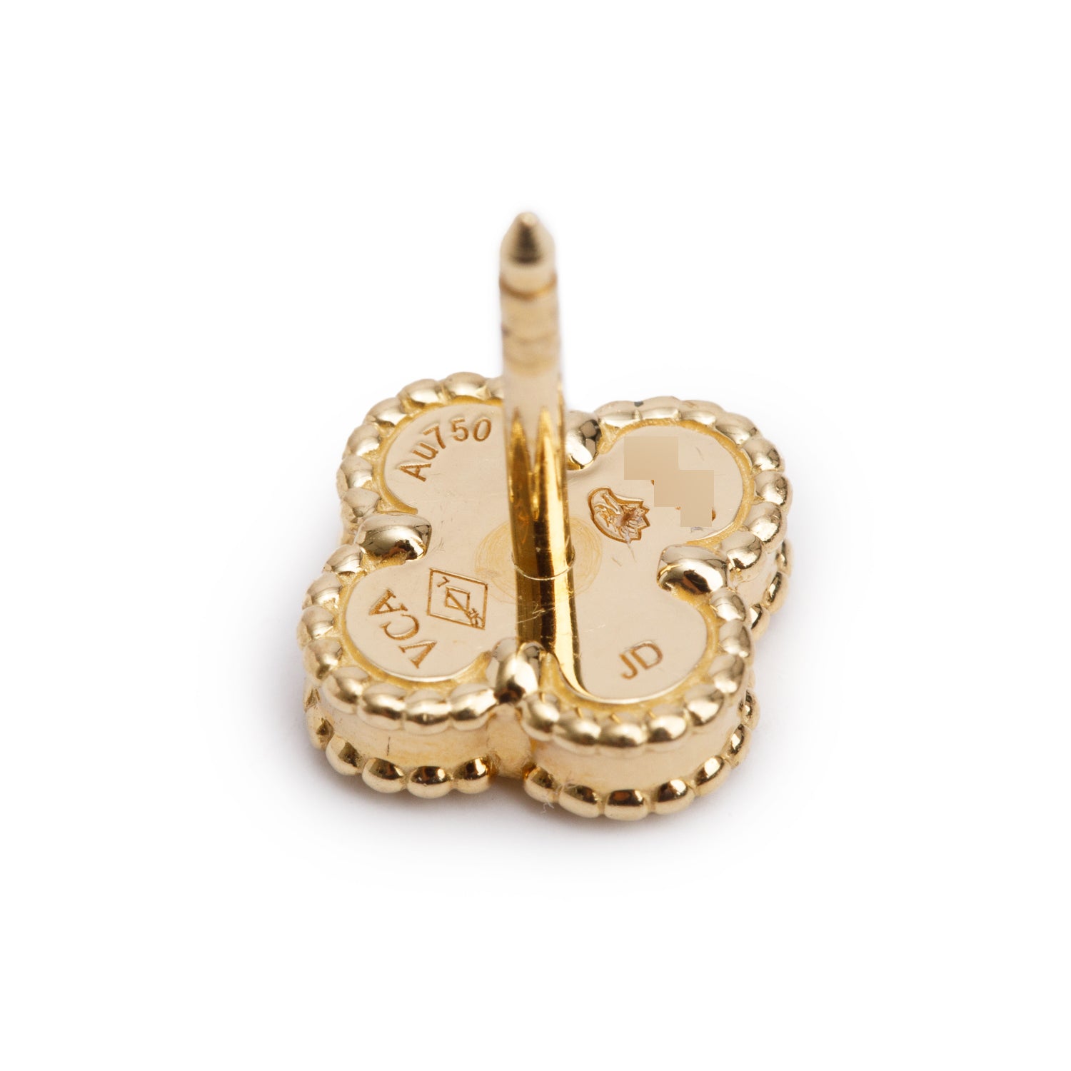 Van Cleef & Arpels 18k Yellow Gold Sweet Alhambra Mother of Pearl Stud Earrings w/ Box