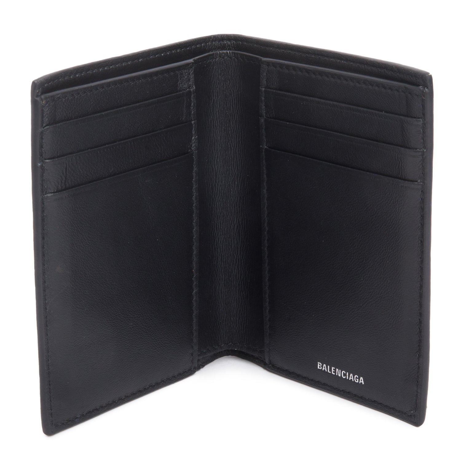 Balenciaga Black Arena Lambskin Monaco Vertical Bifold Wallet