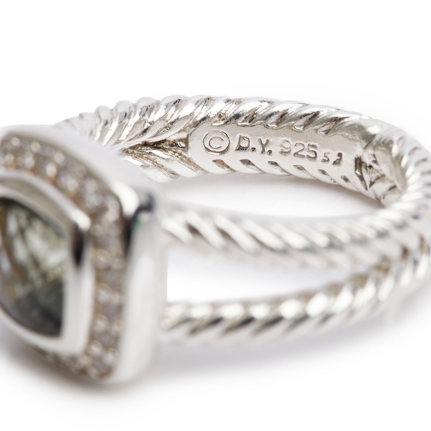 David Yurman Sterling Silver Petite Albion Ring with Prasiolite & Diamonds, Size 5