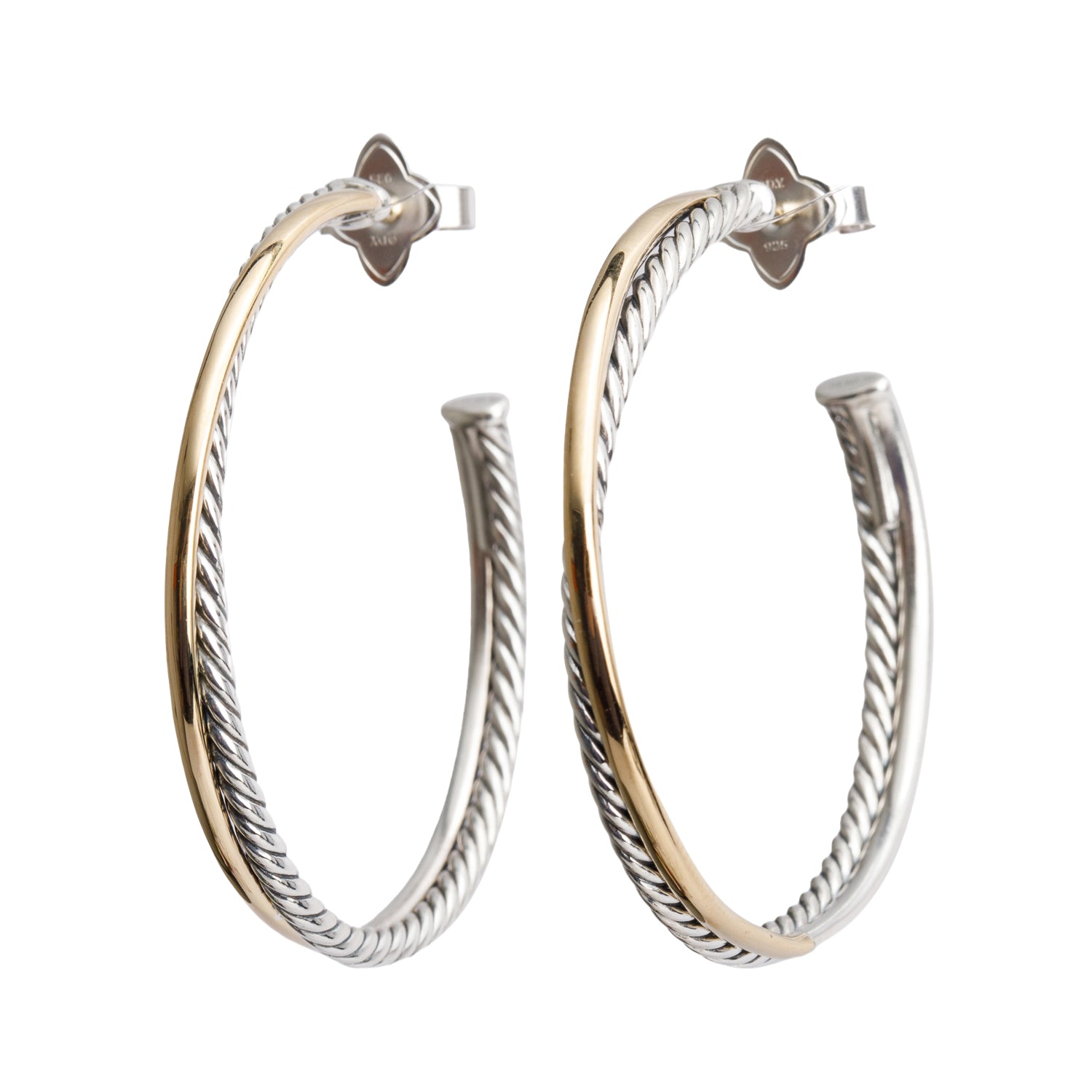 David Yurman Sterling Silver & 18k Yellow Gold Cable Crossover Hoop Earrings, 44 MM
