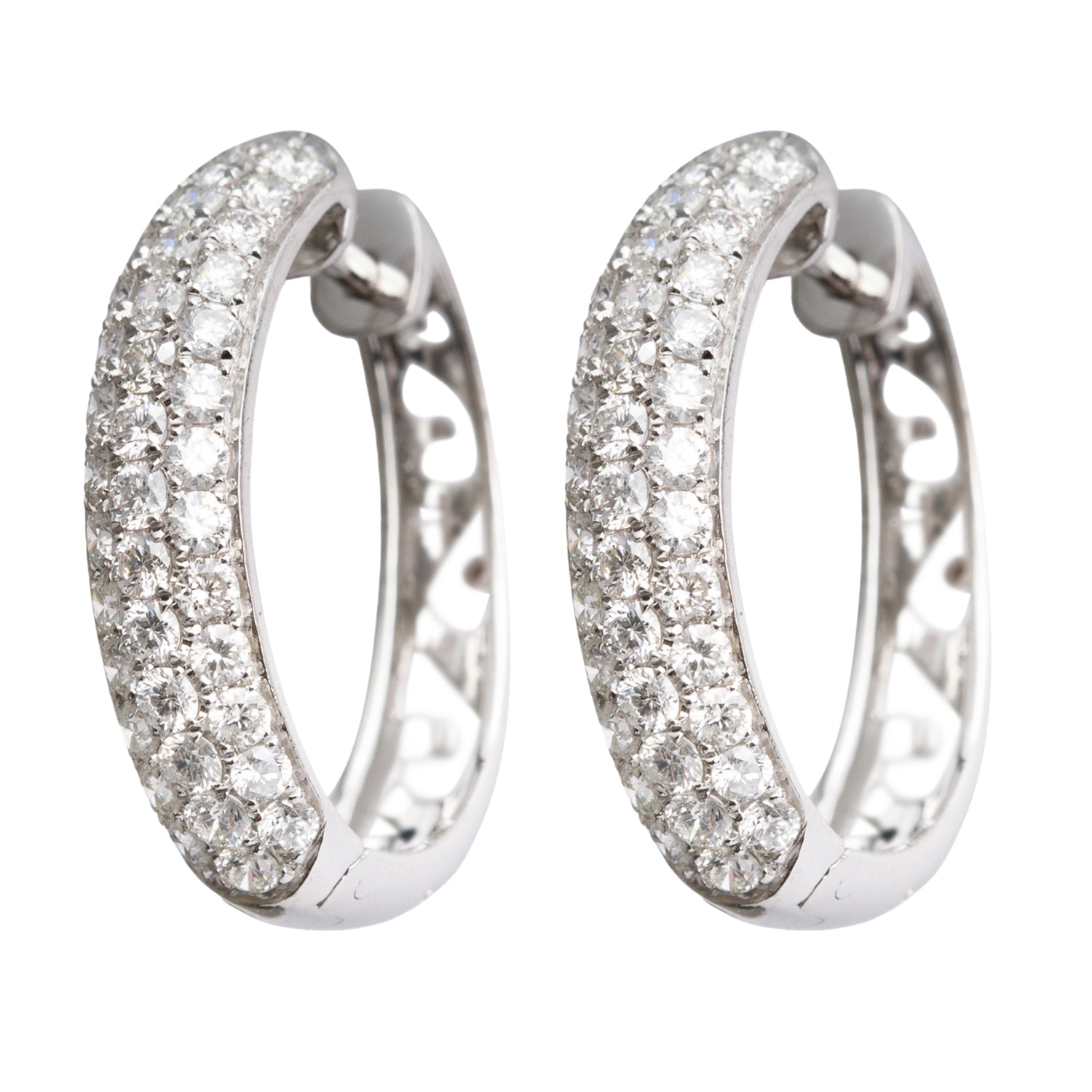 14k White Gold Pave Diamond Huggie Earrings