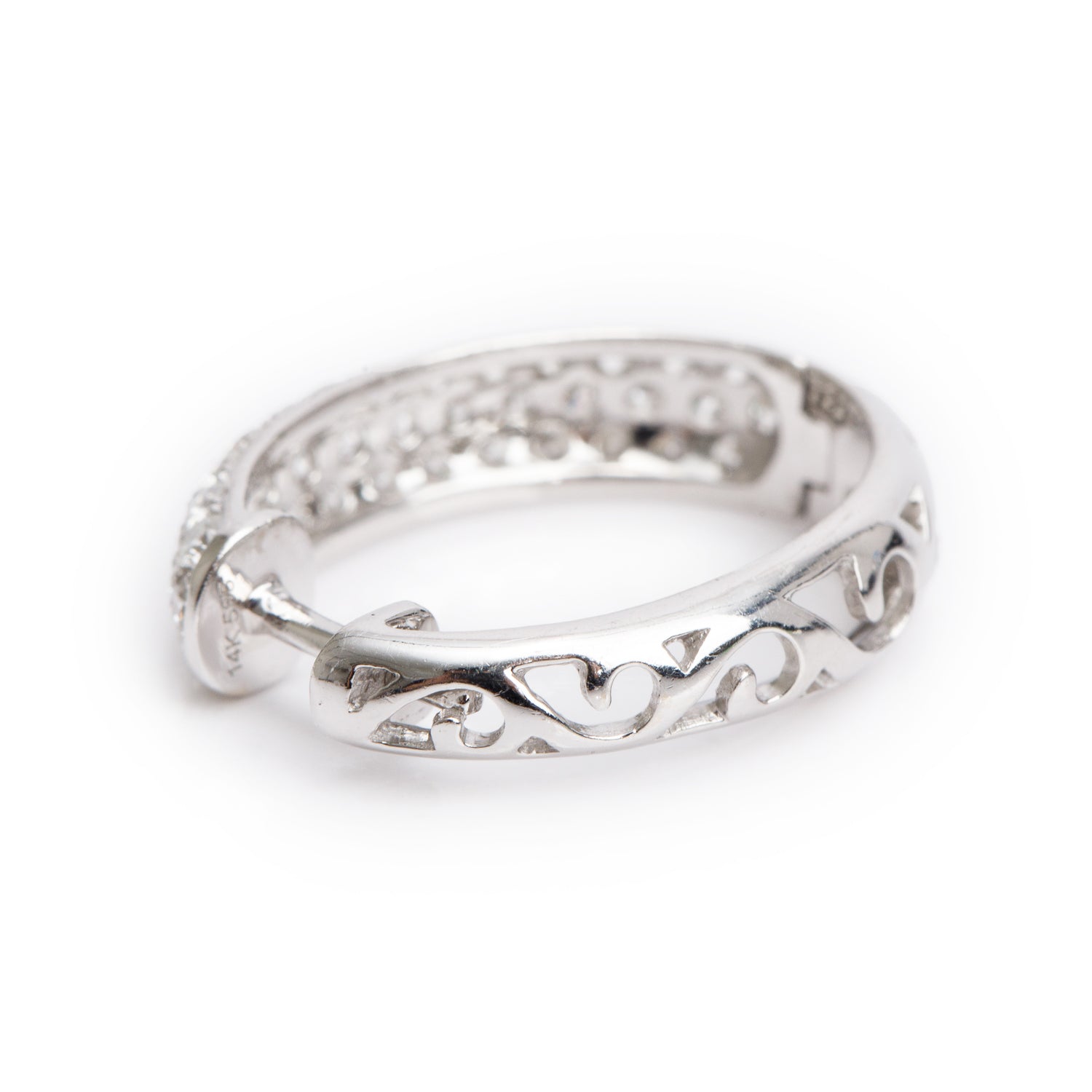 14k White Gold Pave Diamond Huggie Earrings