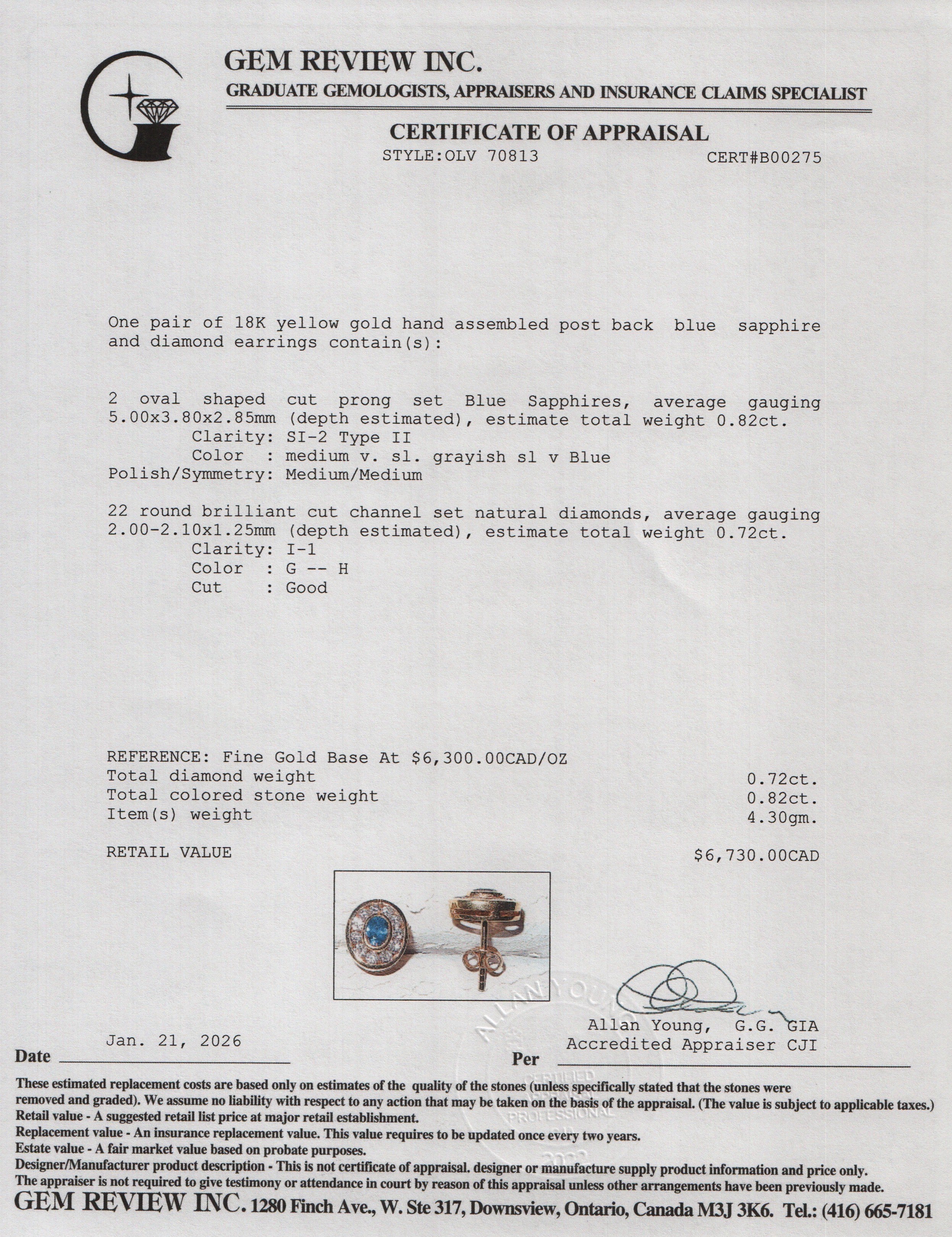 18k Yellow Gold Blue Sapphire & Diamond Earrings Stud Earrings