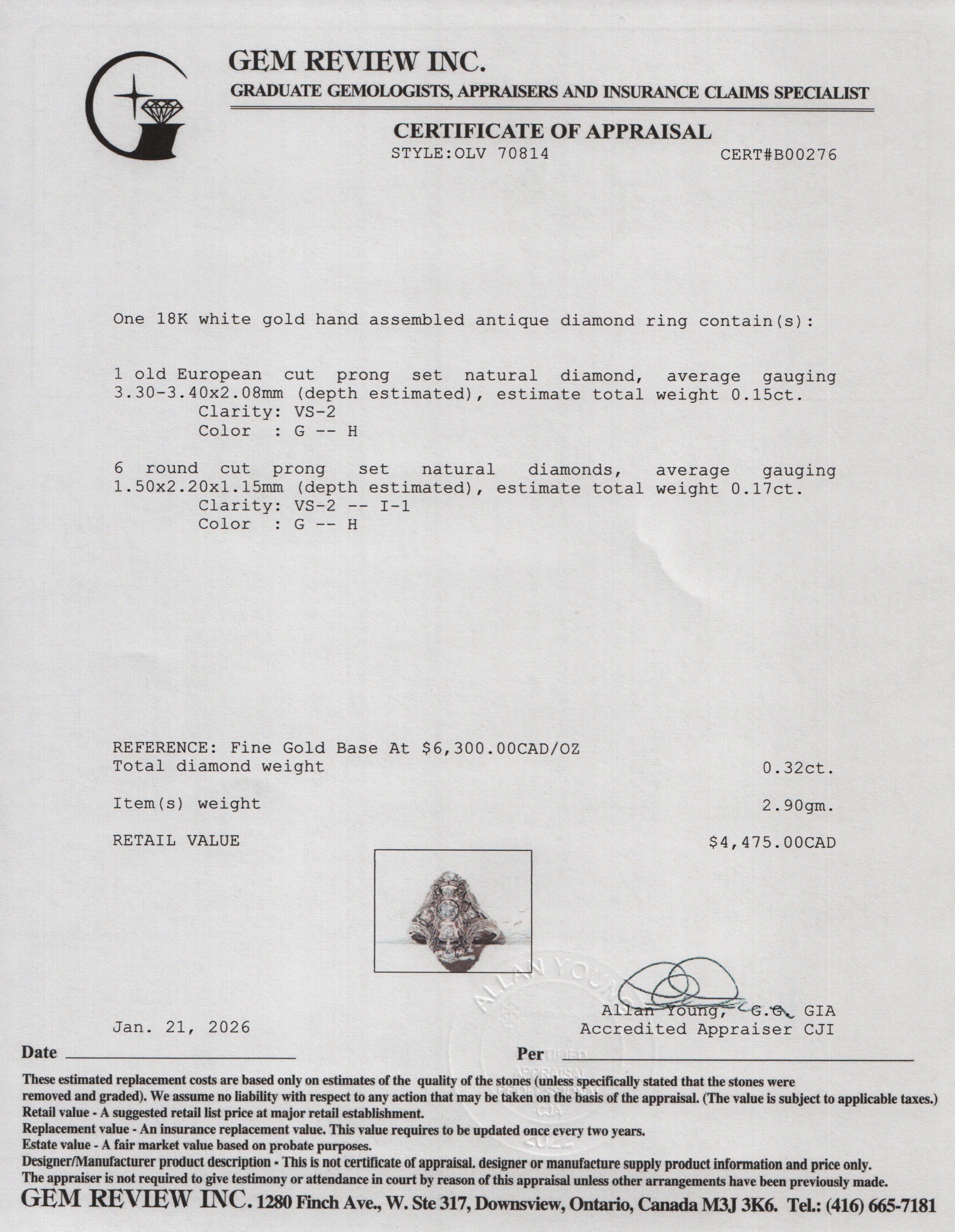 Antique 18k White Gold Diamond Filigree Ring, Size 7.25