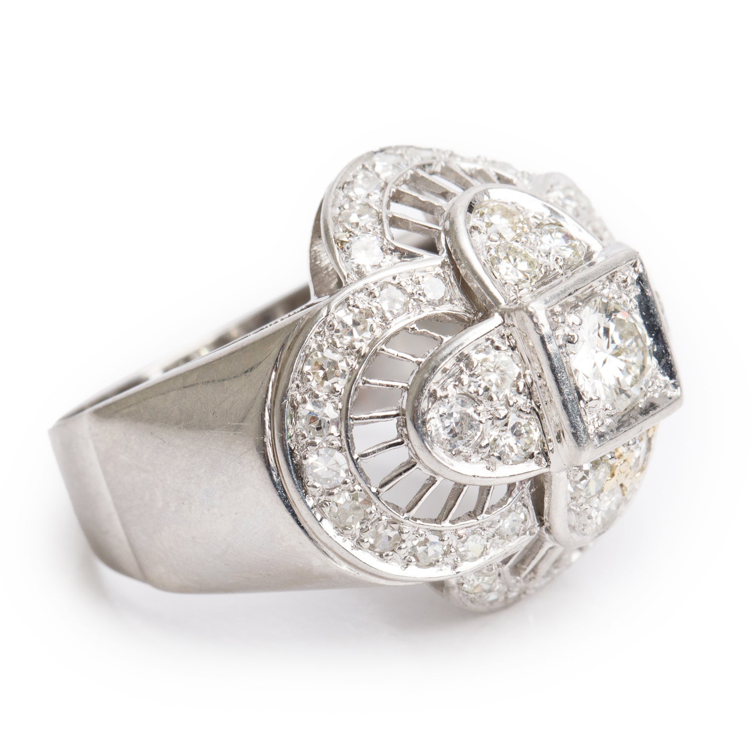 Platinum Cluster Diamond Cocktail Ring, Size 6.5