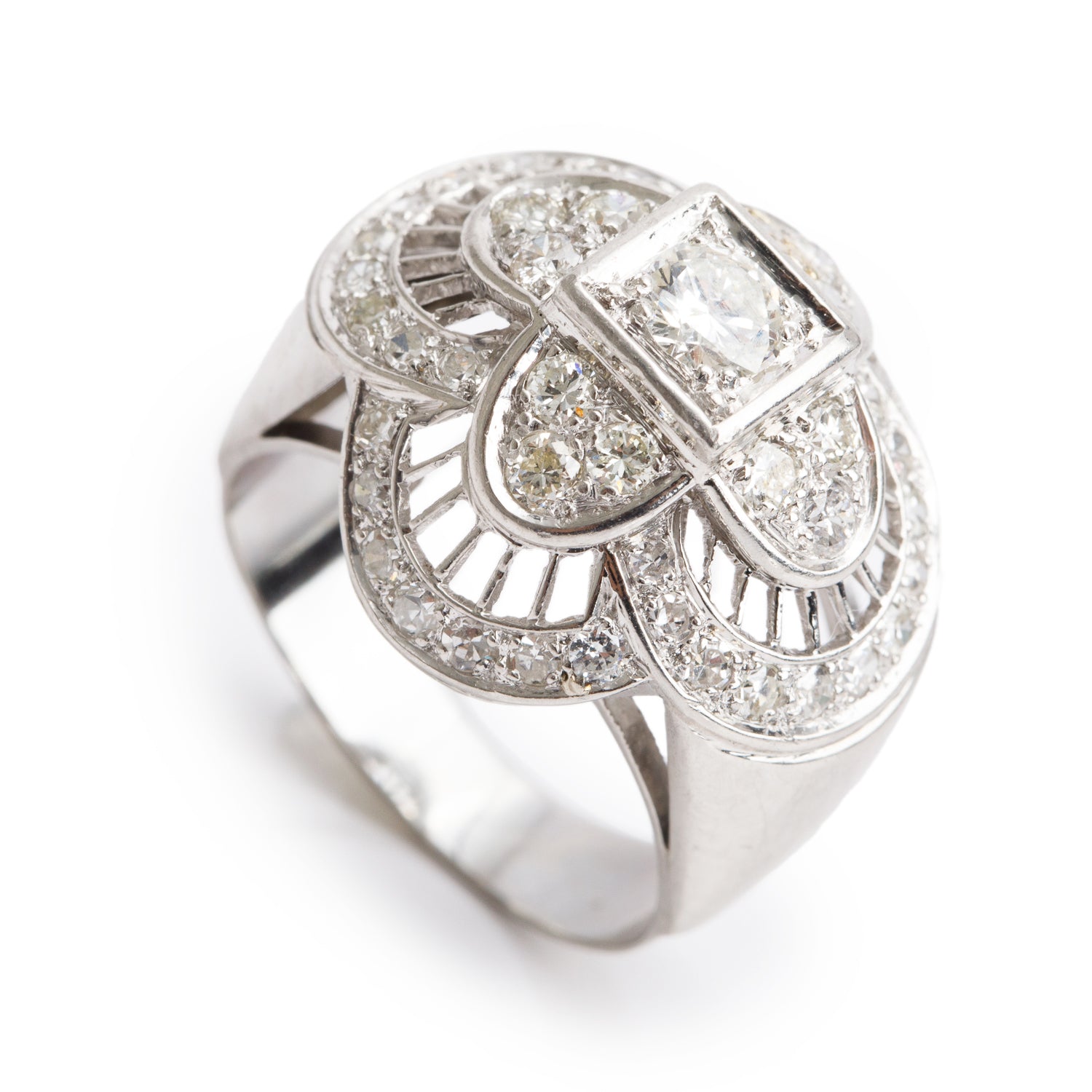 Platinum Cluster Diamond Cocktail Ring, Size 6.5