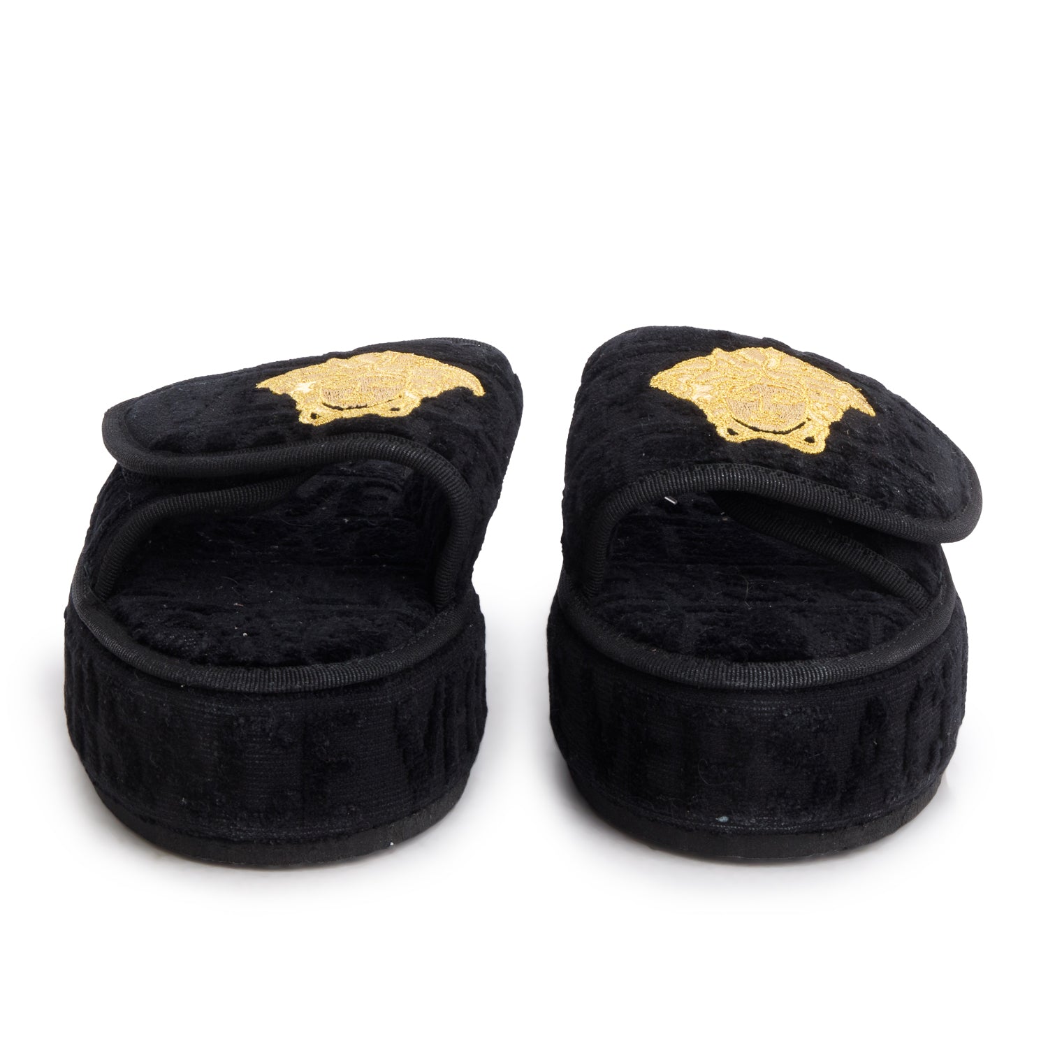 Versace Black Terrycloth Versace Allover Platform Slippers, Women's Size 37