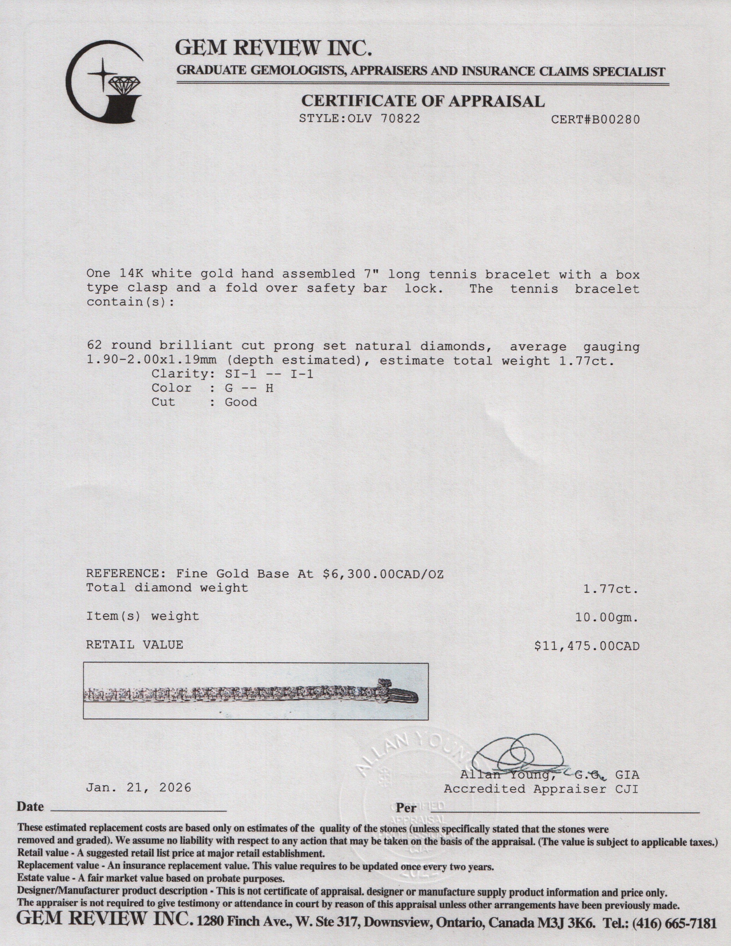 14k White Gold 1.77 tcw. Diamond Tennis Bracelet