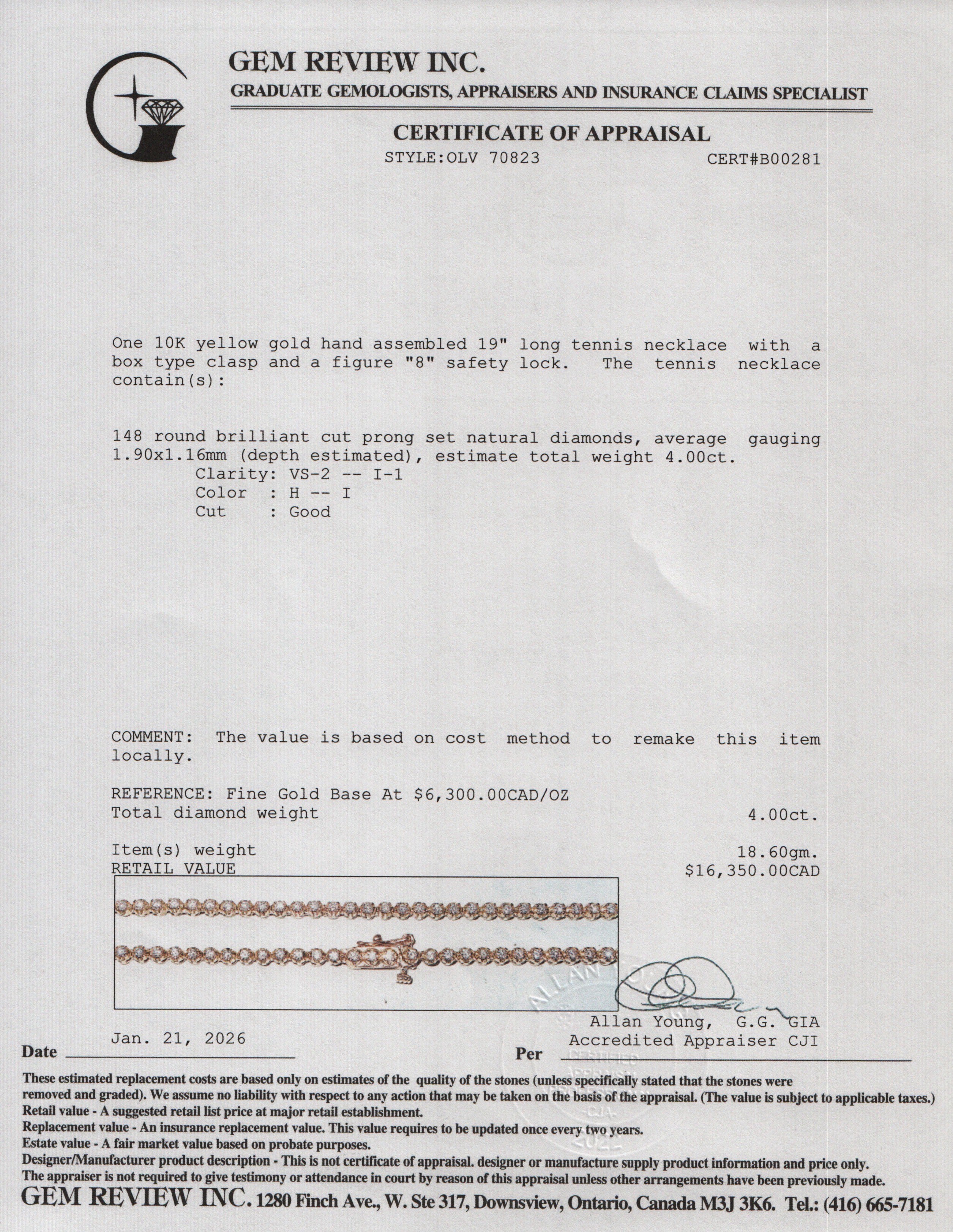 10k Yellow Gold 4.00 tcw. Diamond Tennis Necklace