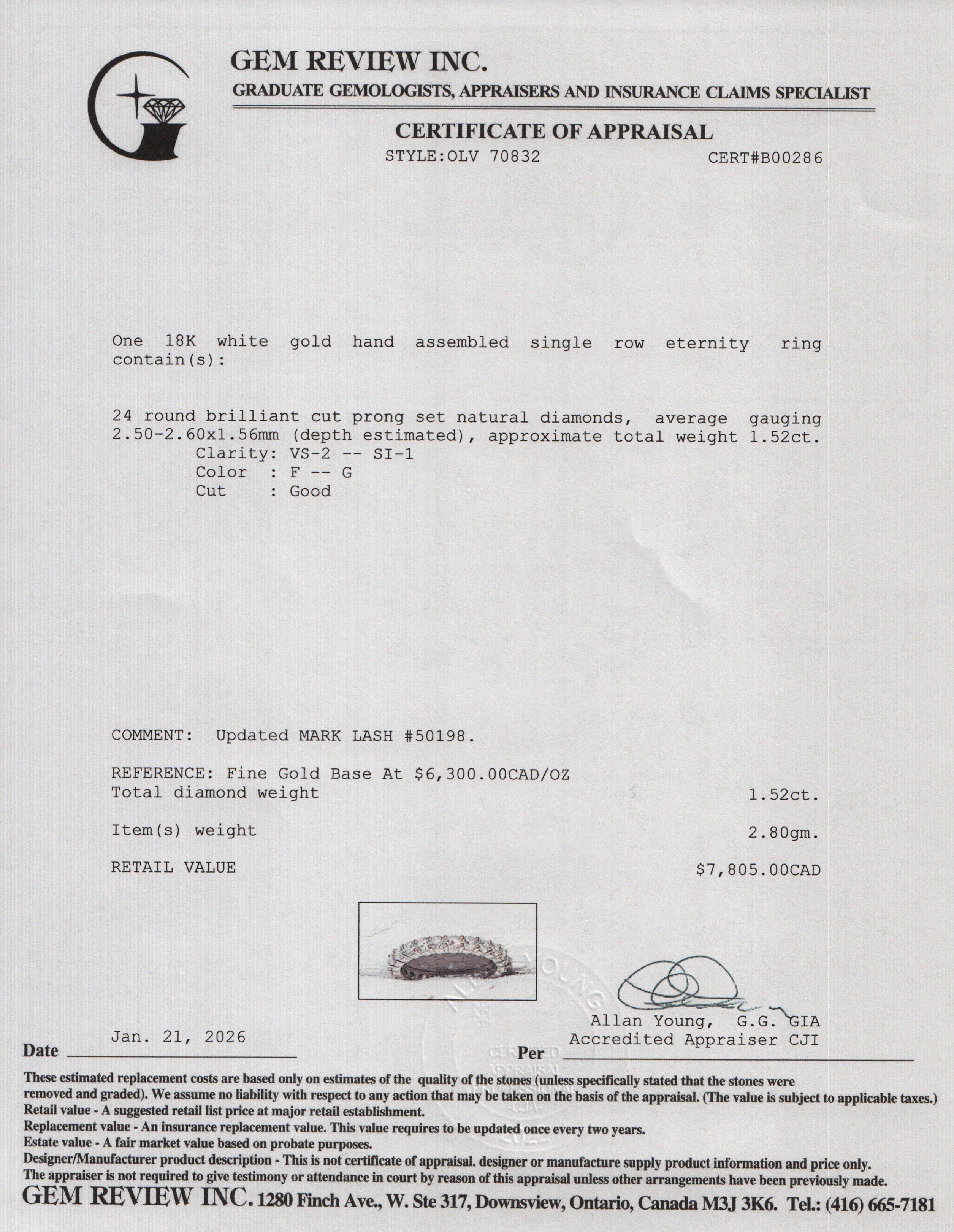 18k White Gold 1.52 tcw. Diamond Eternity Band Ring, Size 6.25