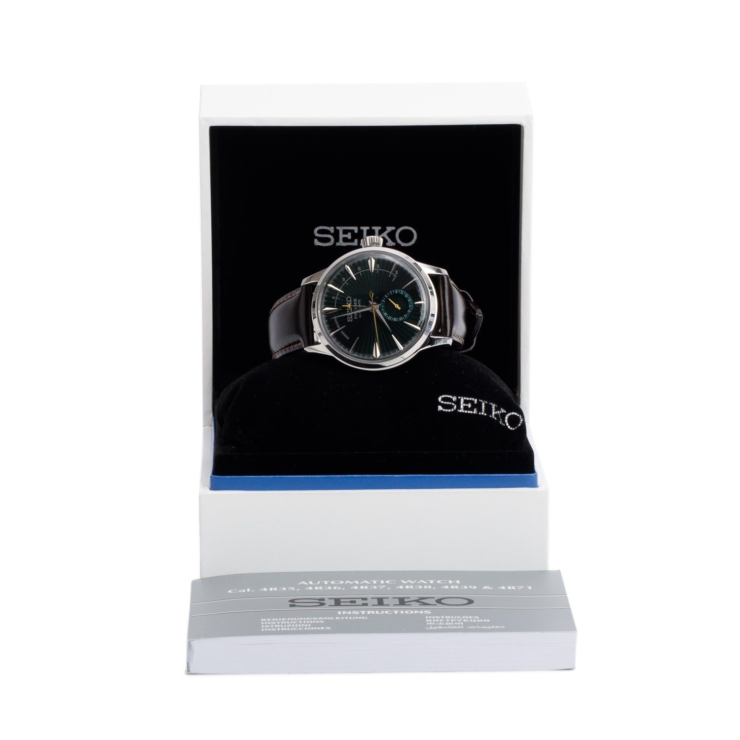 Seiko Stainless Steel Presage Cocktail Time Mockingbird 40.5 MM Automatic Watch Green Dial SSA459 w/ Box & Papers