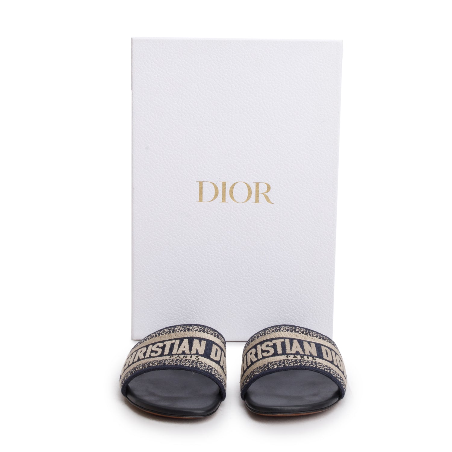 Christian Dior 2021 Blue Canvas Embroidered DWay Mules Slide Sandals, Women's Size 37 w/ Box