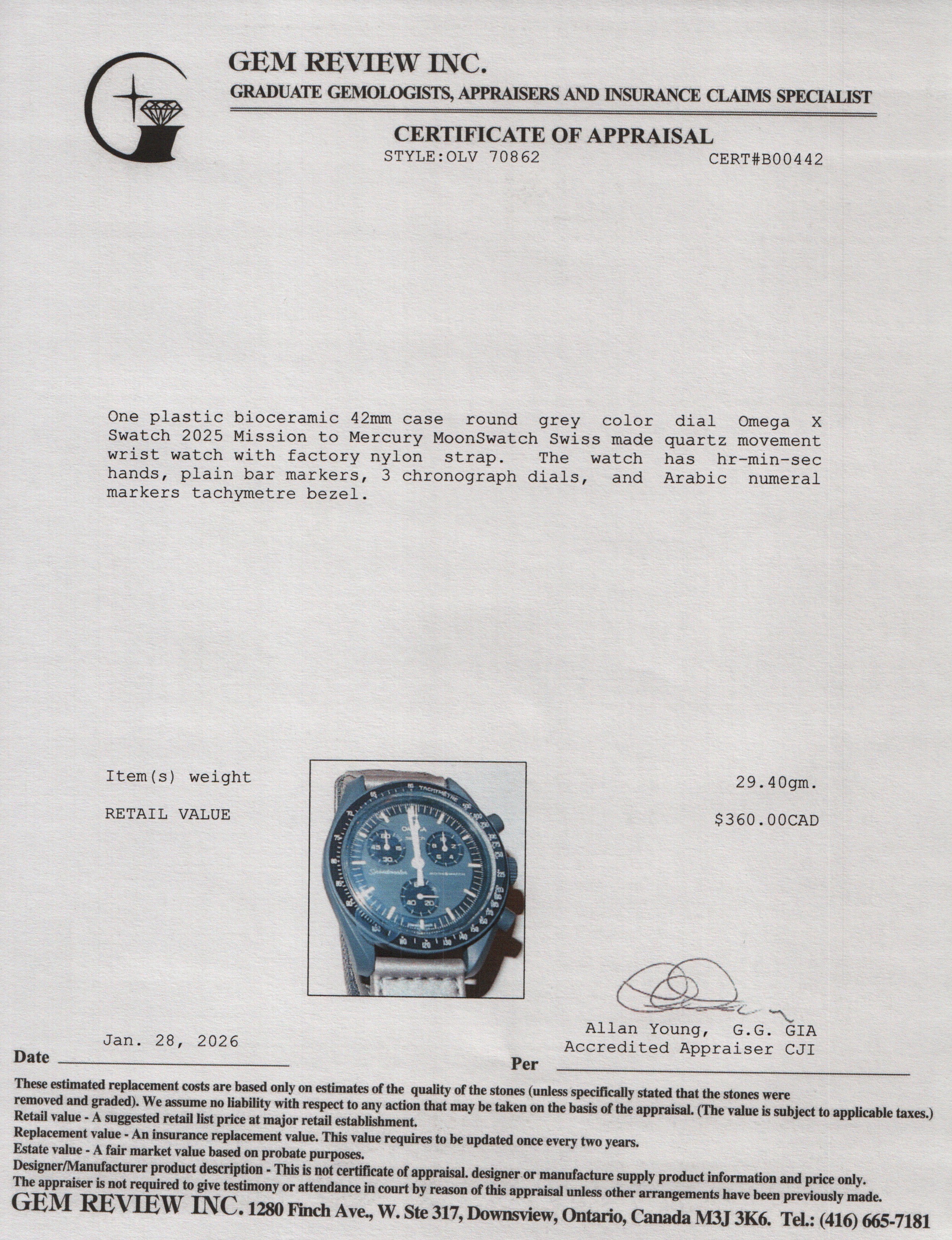 Omega X Swatch 2025 Bioceramic Mission to Mercury MoonSwatch w/ Box & Papers