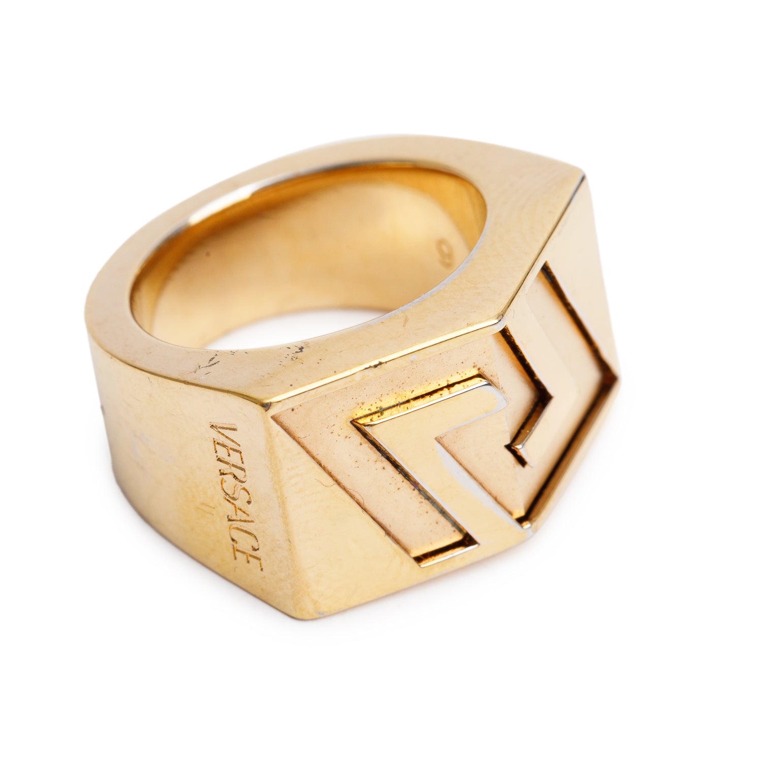 Versace Gold-Plated La Greca Engraved Ring, Size 5 w/ Box