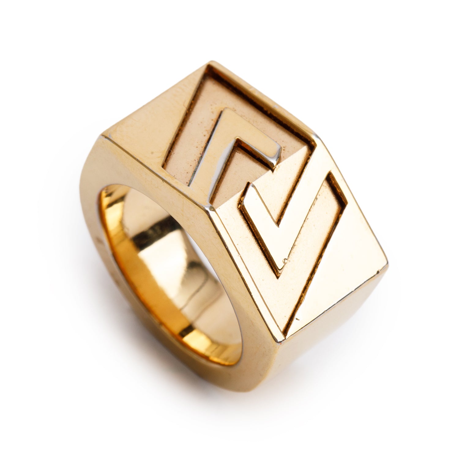 Versace Gold-Plated La Greca Engraved Ring, Size 5 w/ Box