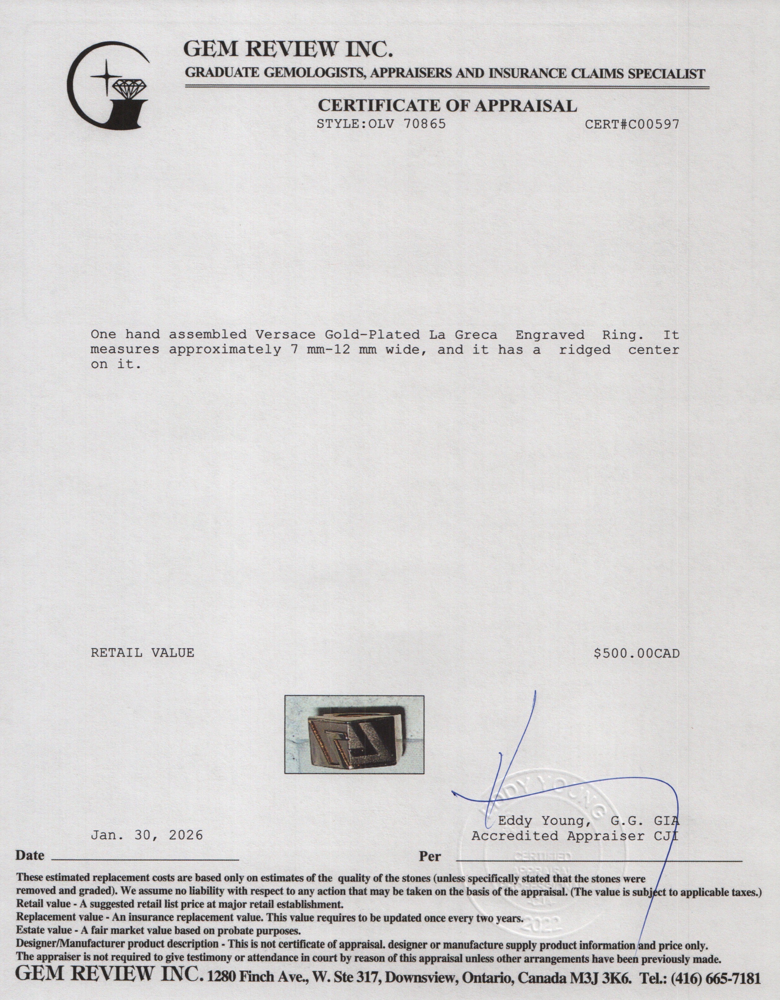 Versace Gold-Plated La Greca Engraved Ring, Size 5 w/ Box