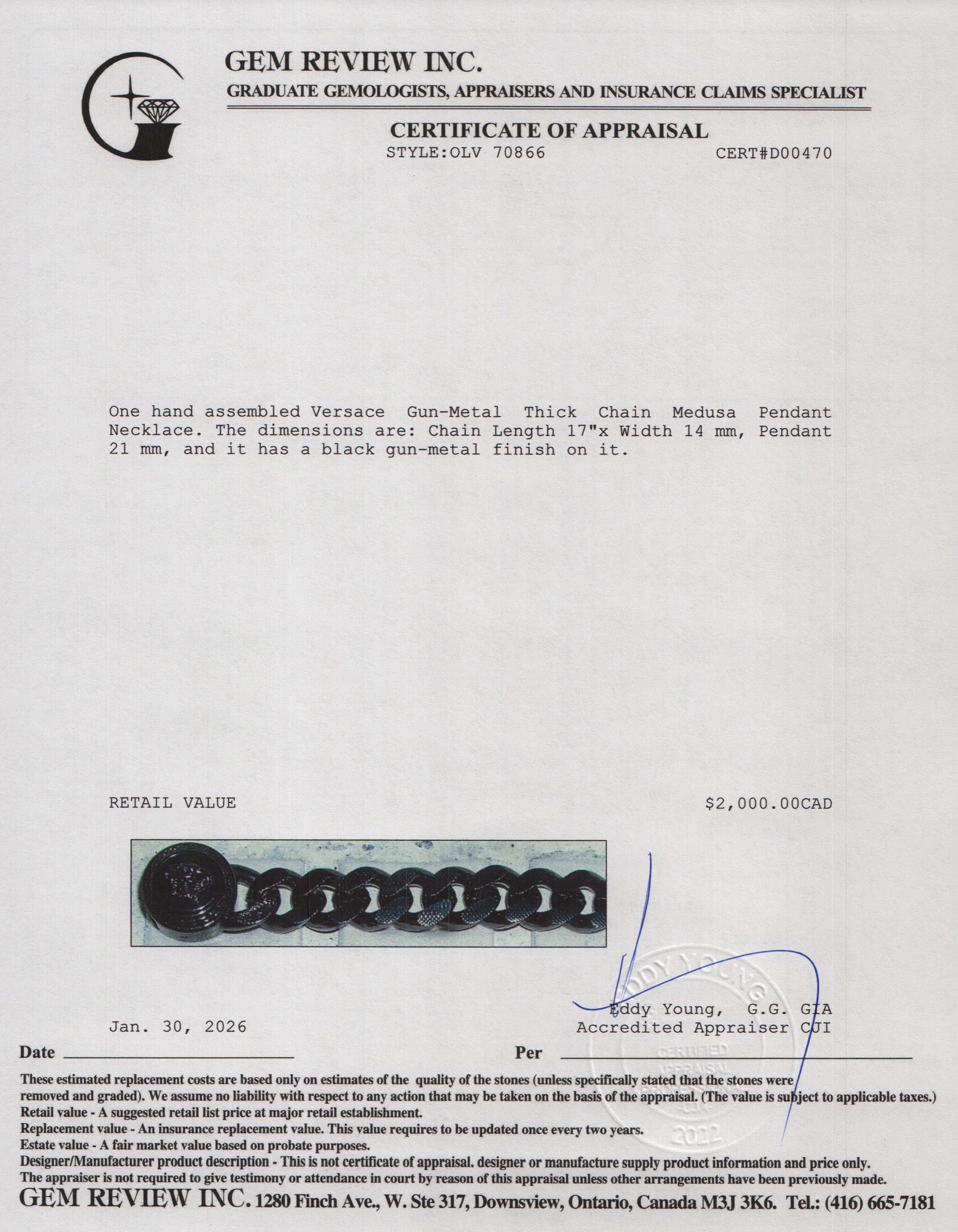 Versace Gun-Metal Thick Chain Medusa Pendant Necklace w/ Box