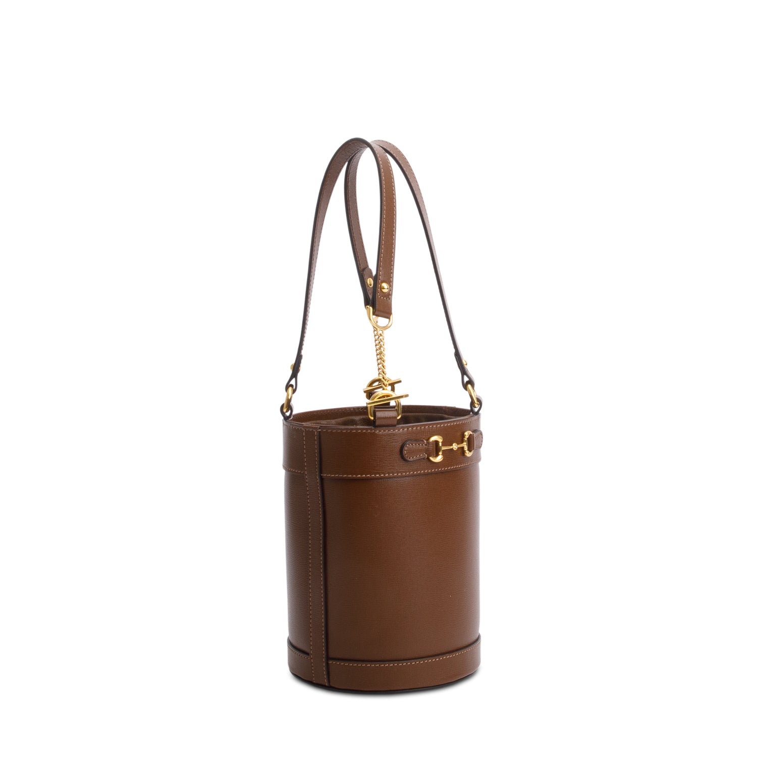 Gucci Brown Azalea Sakai Calfskin Leather Small Horsebit 1955 Drawstring Bucket Bag