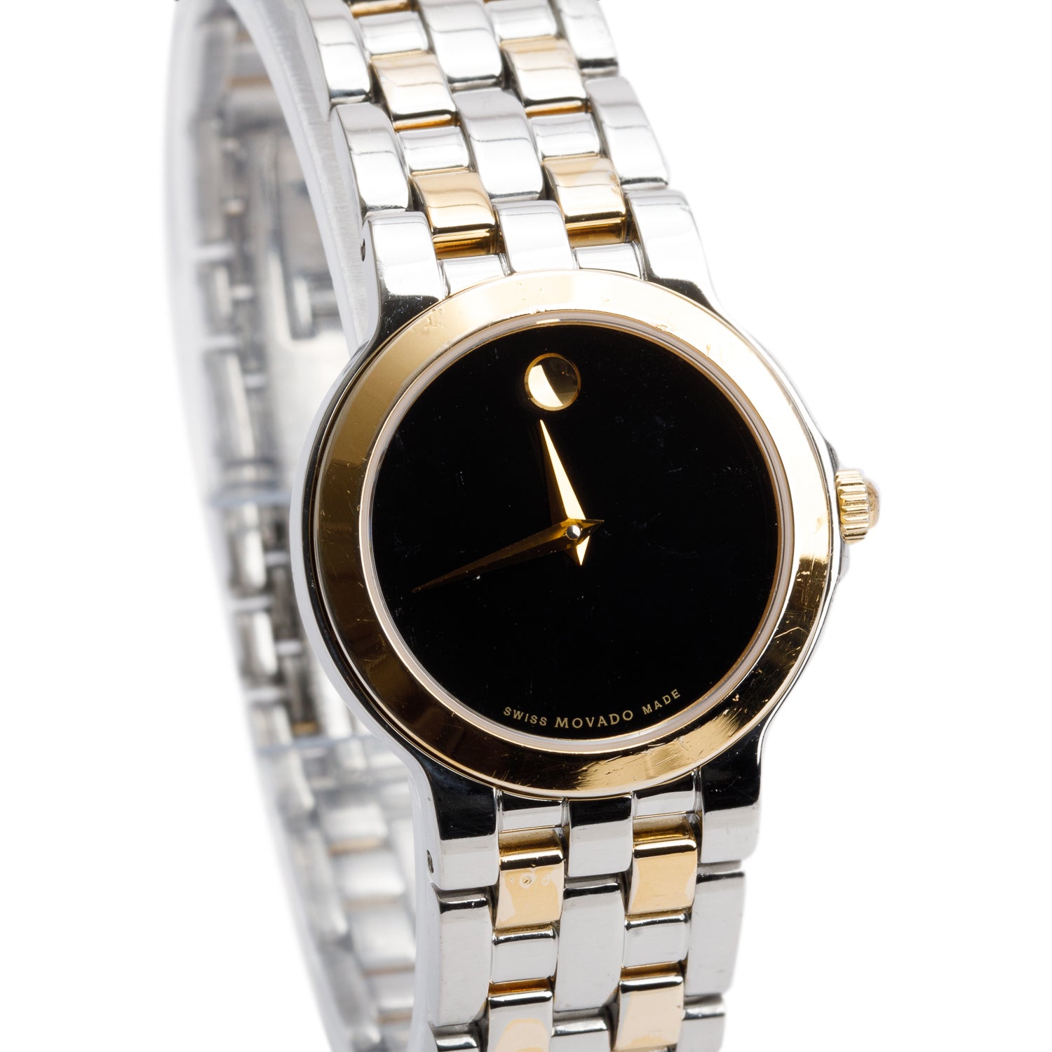 Movado Gold-Plated & Stainless Steel Museum 26 MM Quartz Watch Black Dial