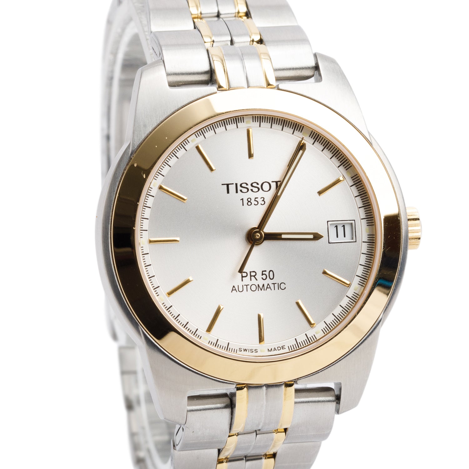 Tissot Two-Tone Stainless Steel PR50 36 MM Automatic Watch Silver Dial w/ Box & Papers