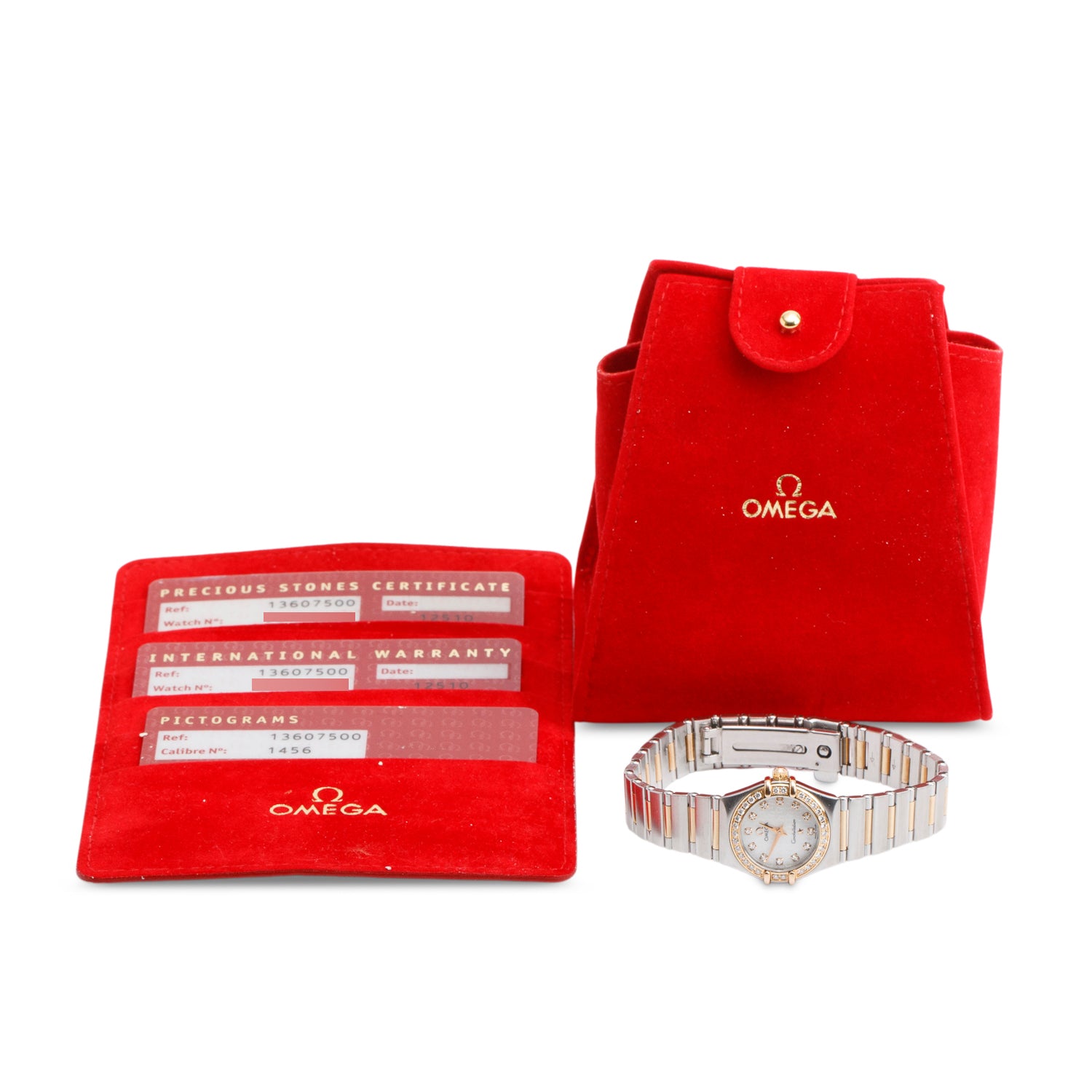 Omega Stainless Steel & 18k Rose Gold Diamond Bezel Constellation 22.5 MM Quartz Watch Diamond Dial w/ Papers