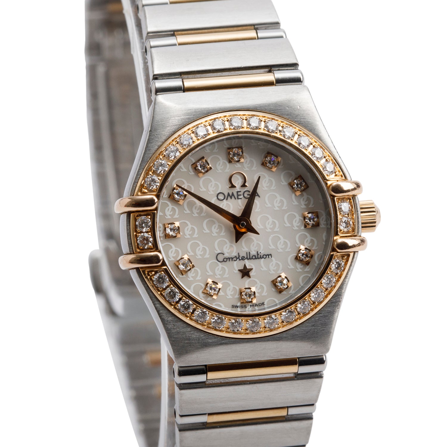 Omega Stainless Steel & 18k Rose Gold Diamond Bezel Constellation 22.5 MM Quartz Watch Diamond Dial w/ Papers