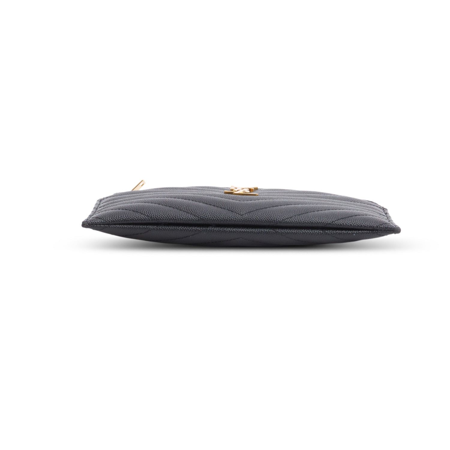 Saint Laurent Black Grain De Poudre Chevron Monogram Bill Pouch w/ Box & Receipt