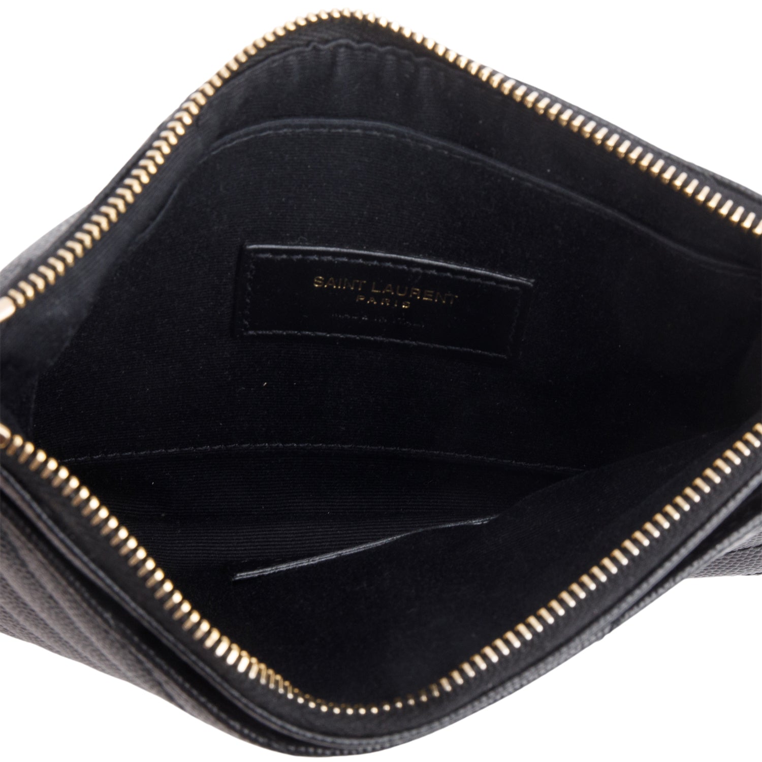 Saint Laurent Black Grain De Poudre Chevron Monogram Bill Pouch w/ Box & Receipt