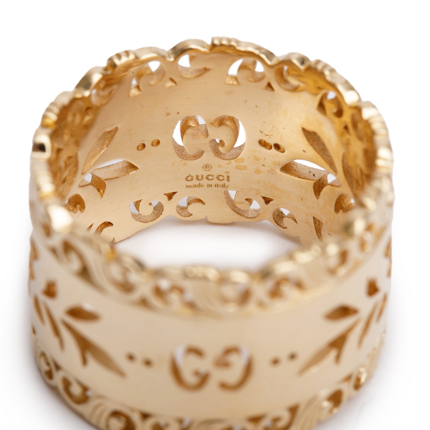 Gucci 18k Yellow Gold Icon Blooms Wide Ring, Size 15 7.25