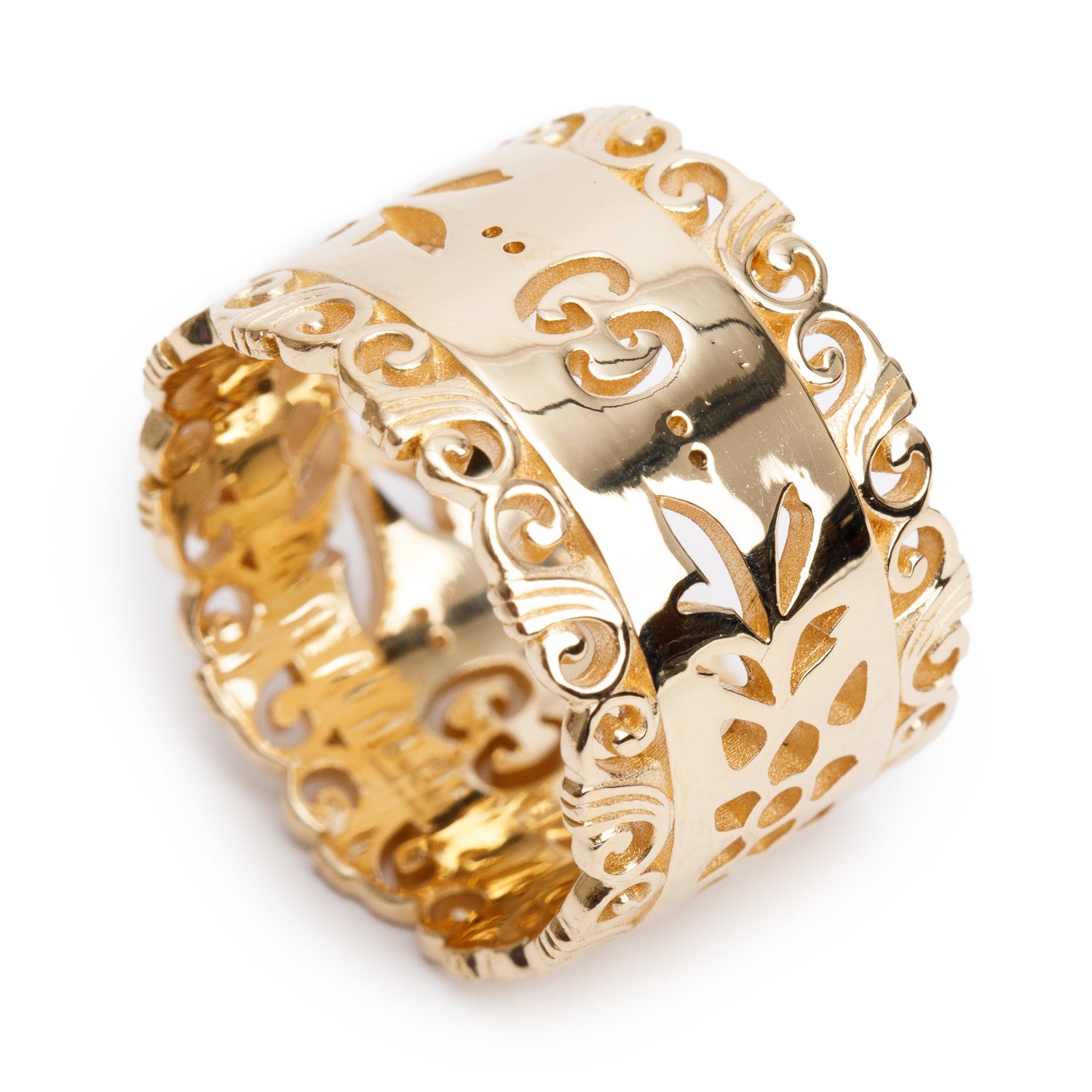 Gucci 18k Yellow Gold Icon Blooms Wide Ring, Size 15 7.25