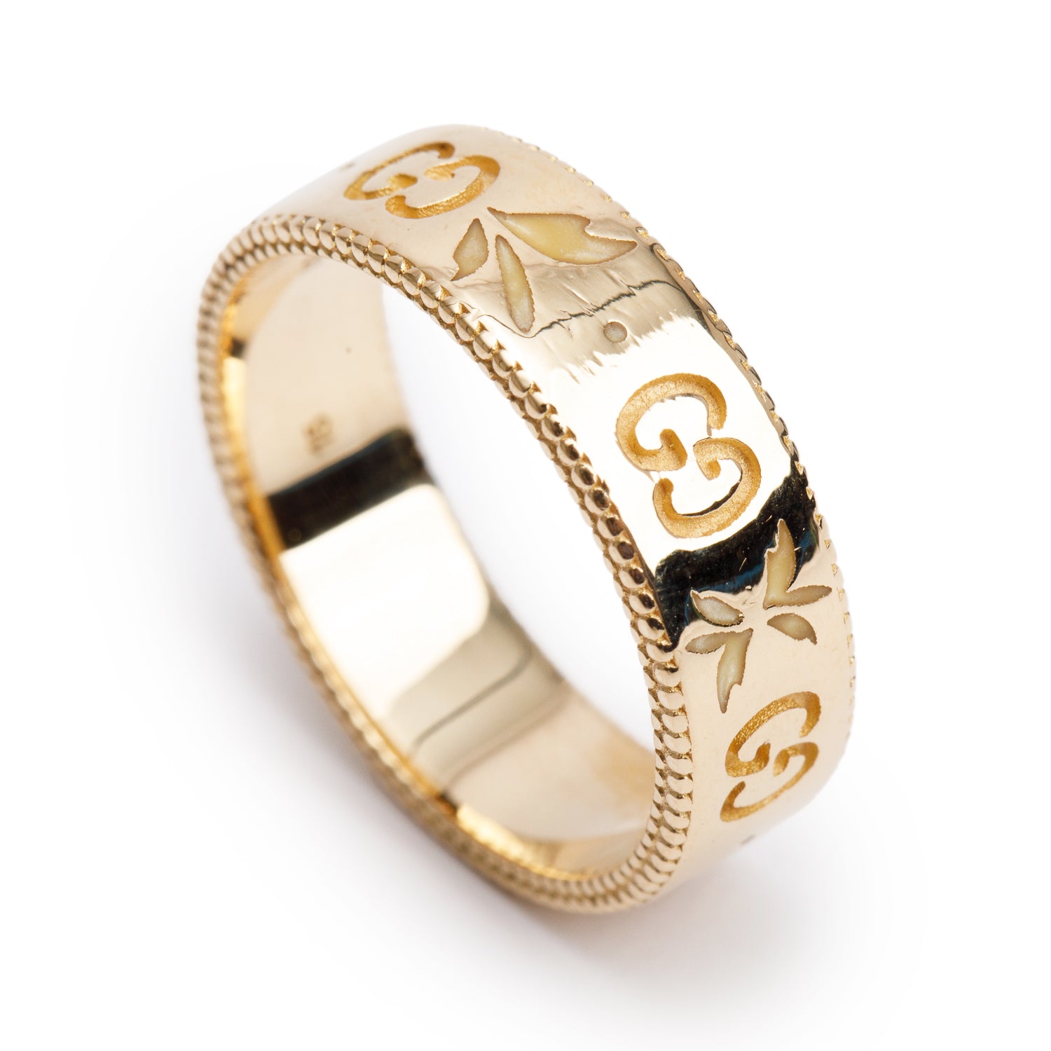 Gucci 18k Yellow Gold Enamel Icon Blossom Band Ring, Size 15 7.25