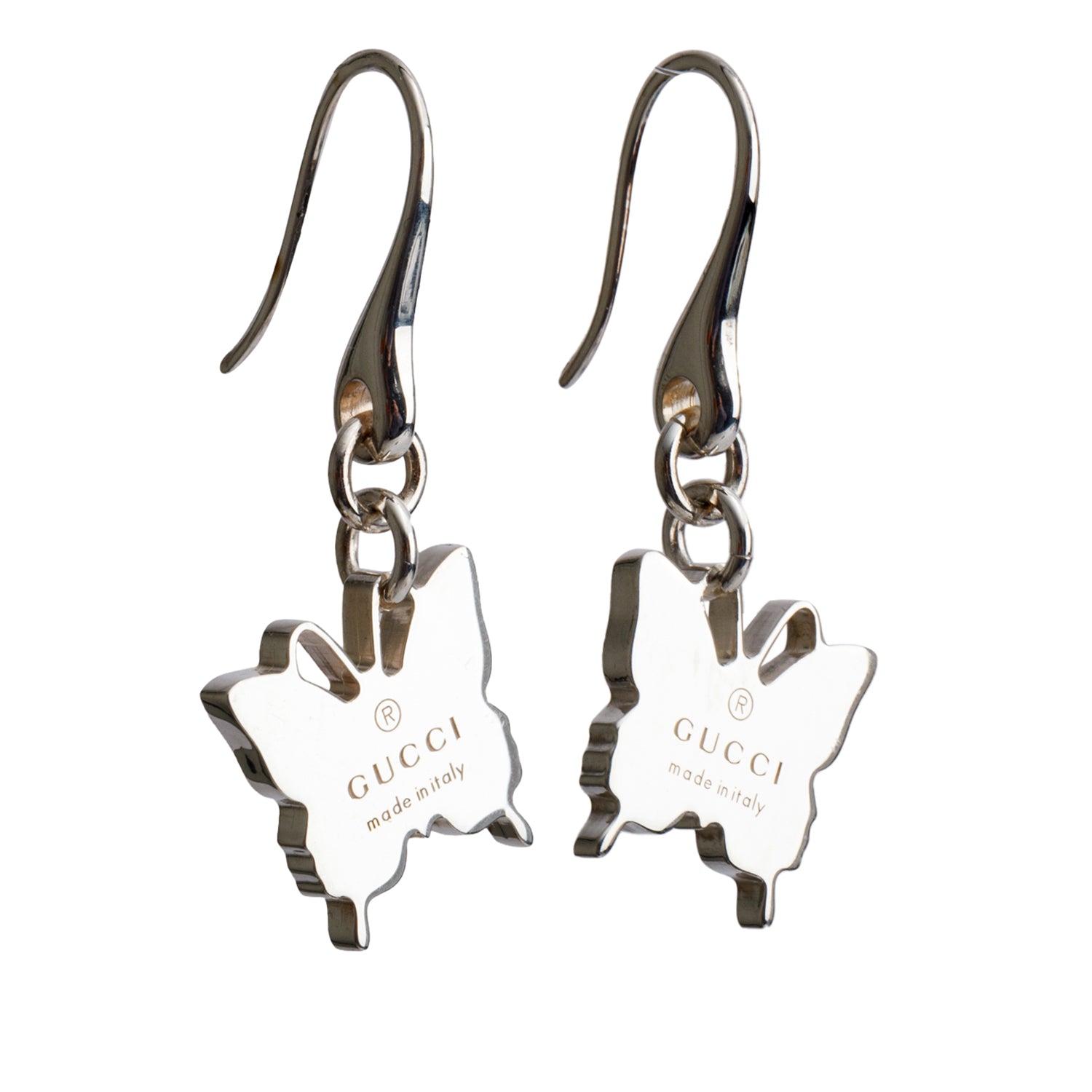 Gucci Sterling Silver Trademark Butterfly Drop Earrings w/ Box