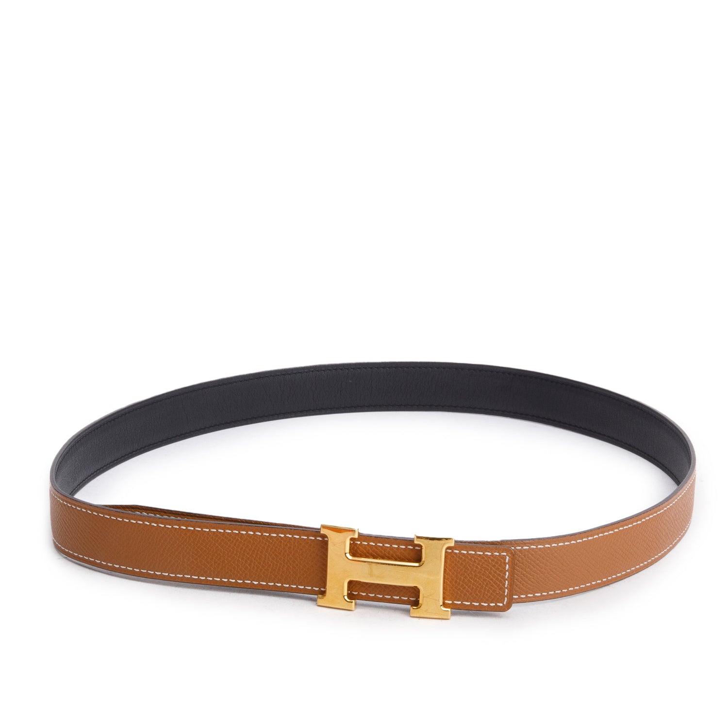Hermes 2021 Noir/Gold Swift & Epsom Leather Reversible 24 MM Gold Plated Mini H Belt Kit
