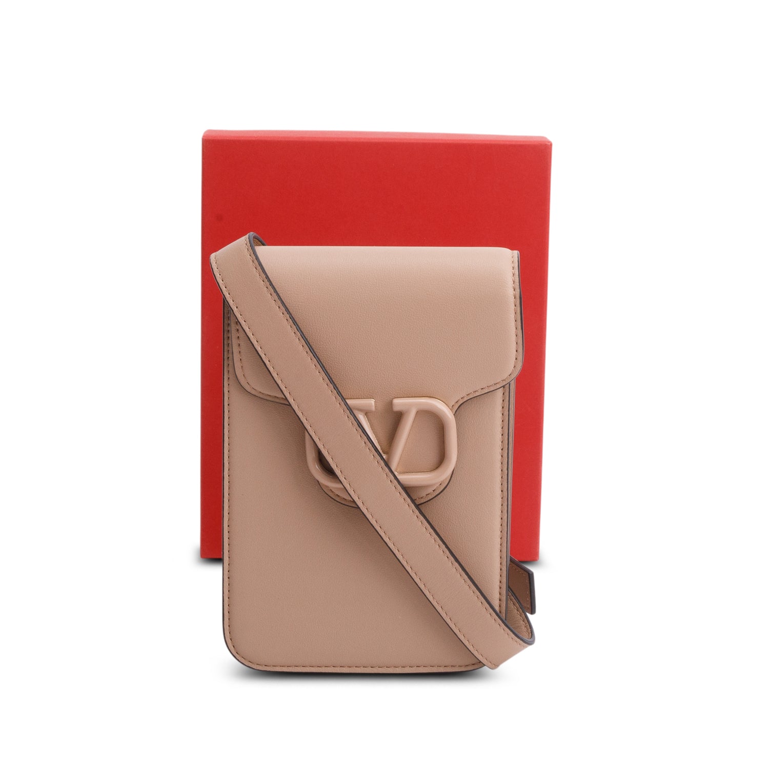 Valentino Pink Calfskin Loco Phone Pouch w/ Strap & Box