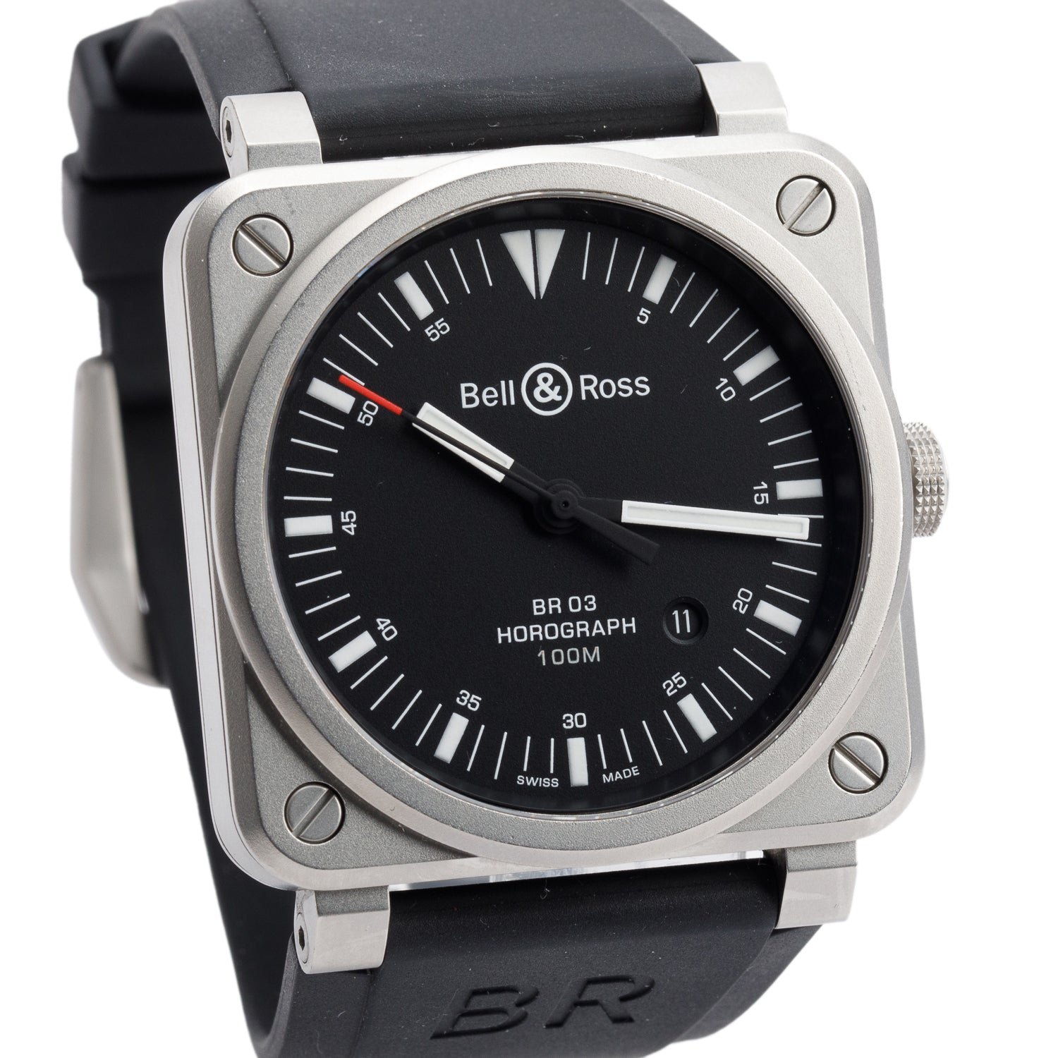 Bell & Ross Stainless Steel BR03-92 Horograph 42 MM Automatic Watch Black Dial w/ Box & Papers
