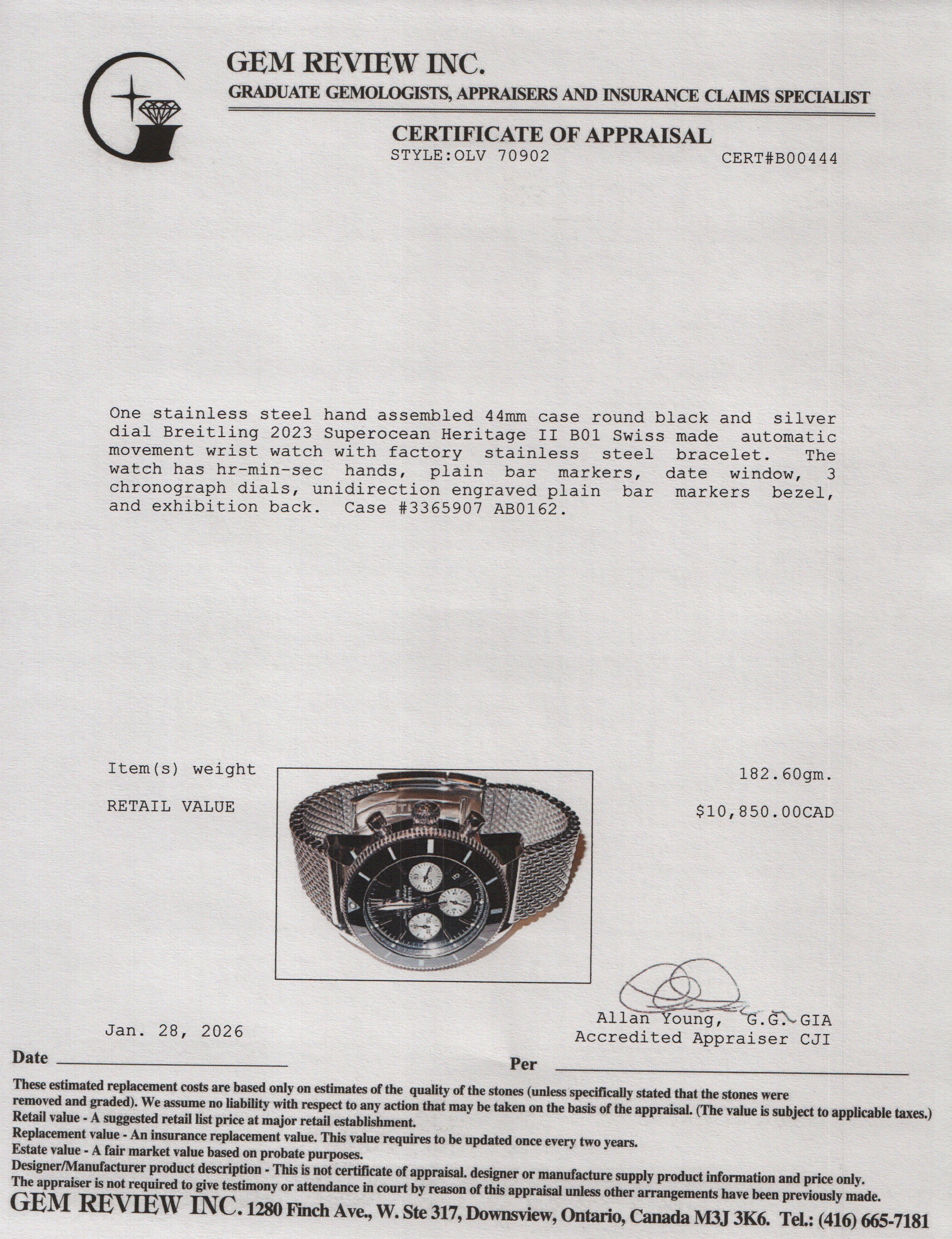 Breitling 2023 Stainless Steel Superocean Heritage II B01 44 MM Automatic Chronograph Watch Black Dial AB0162 w/ Receipt