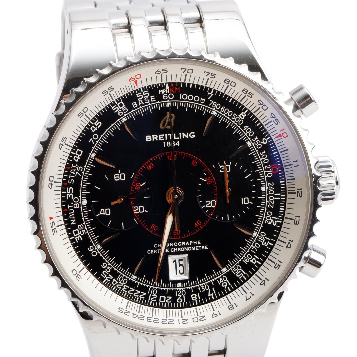 Breitling Stainless Steel Montbrillant Legende 47 MM Automatic Chronograph Watch Black Dial A23340 w/ Box