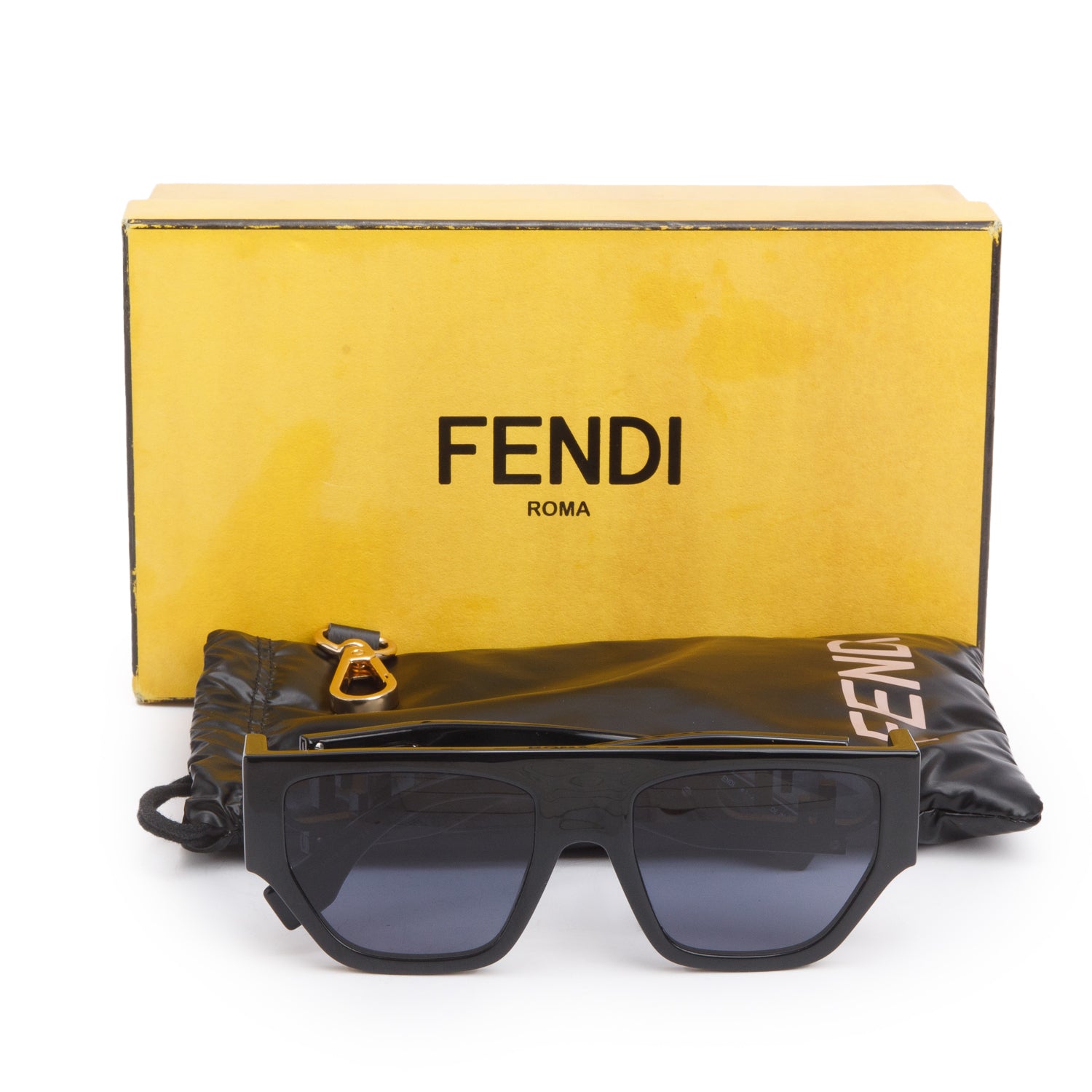 Fendi FE40108U Black Acetate O'Lock Square Frame Sunglasses w/ Box & Case