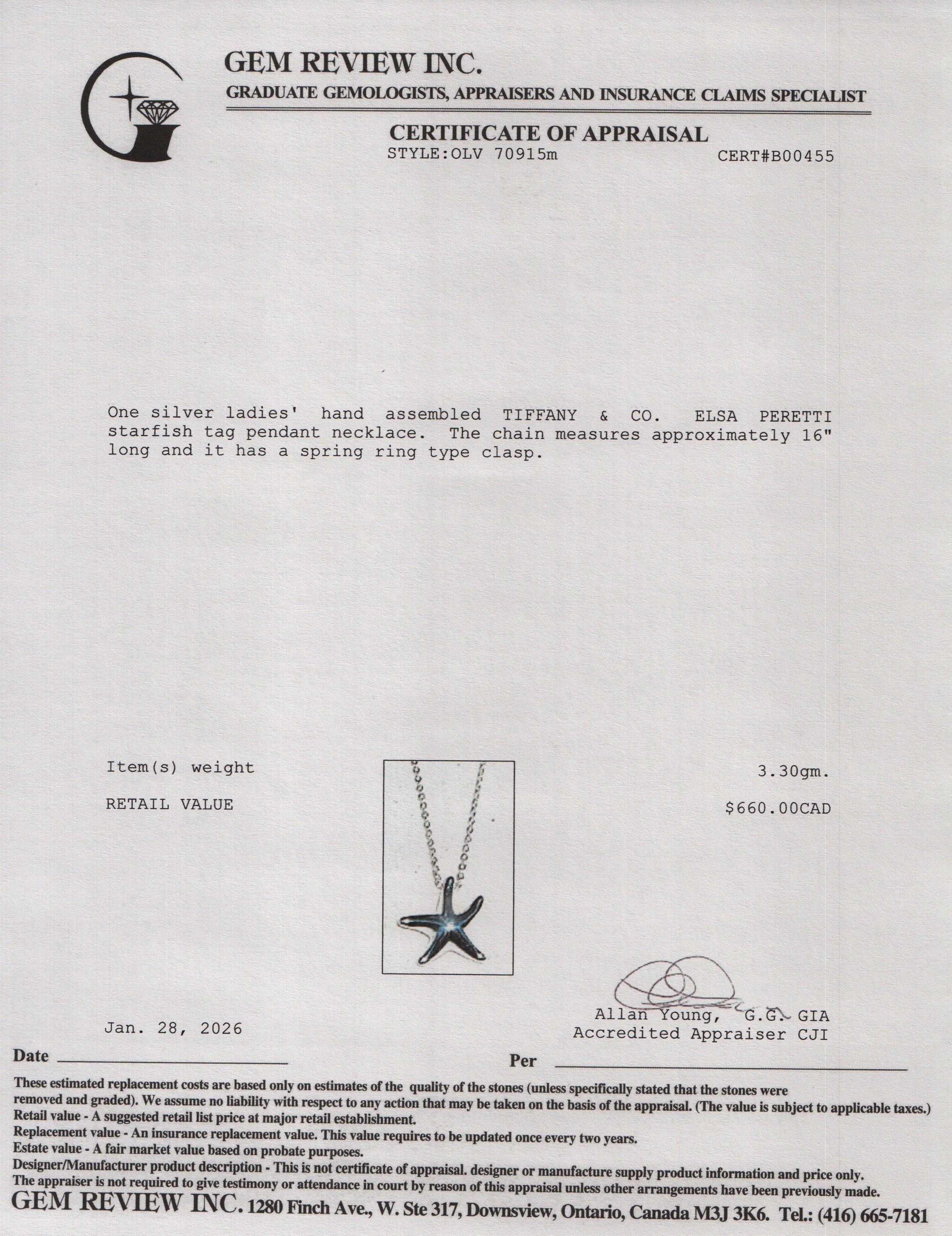 Tiffany & Co. Elsa Peretti Sterling Silver Starfish Pendant Necklace