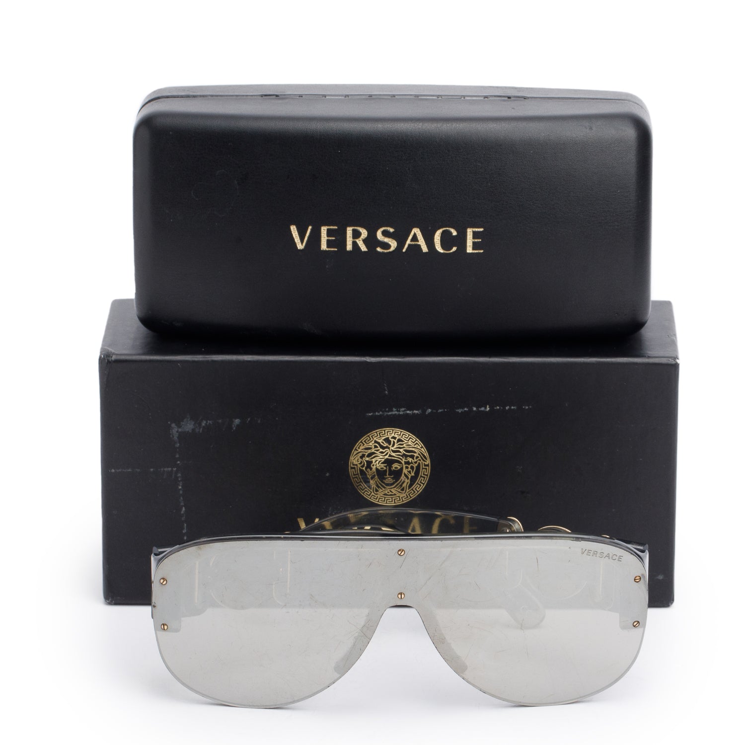 Versace 4391 Grey Acetate Shield Sunglasses w/ Box & Case