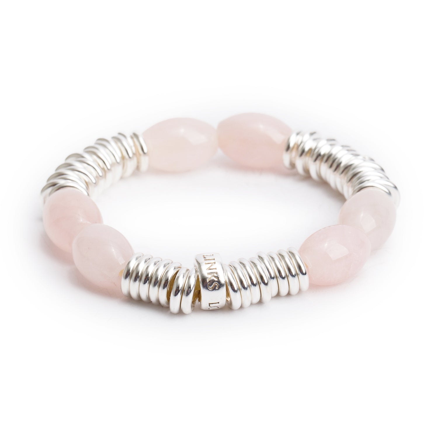 Links of London Sterling Silver Rose Quartz Beads Sweetie Charm Bracelet