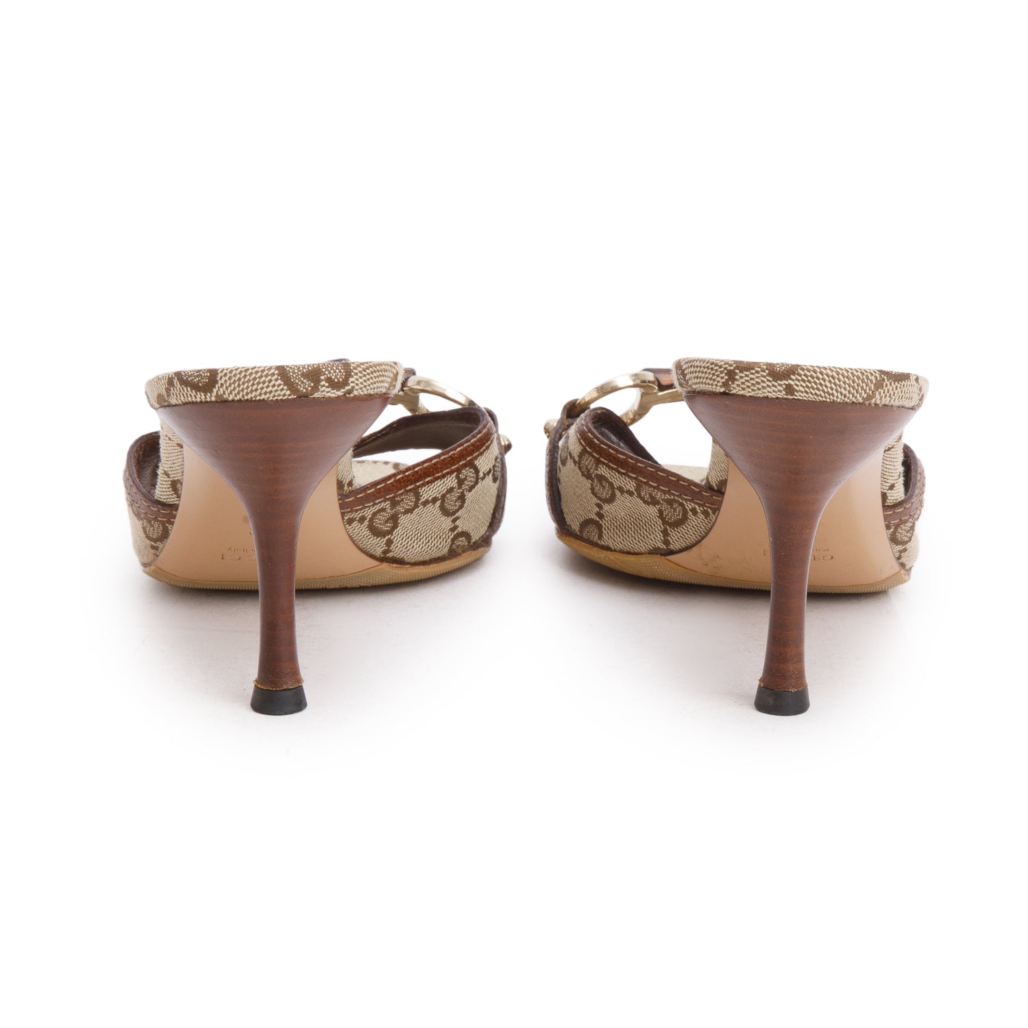 Gucci Beige & Ebony GG Canvas Horsebit Bamboo Slide Sandals, Size 8 w/ Box