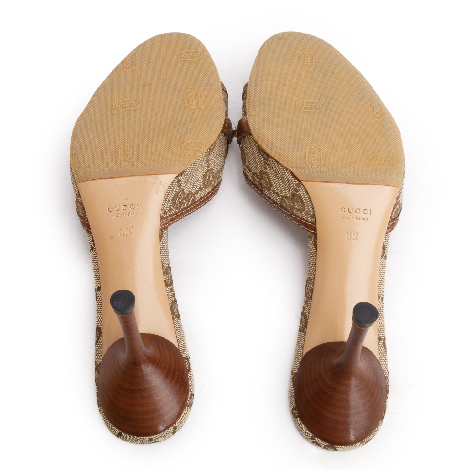 Gucci Beige & Ebony GG Canvas Horsebit Bamboo Slide Sandals, Size 8 w/ Box