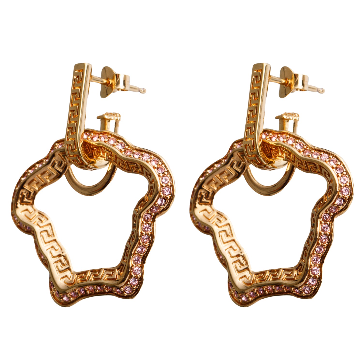 Versace Gold Plated Crystal La Medusa Curve Drop Earrings