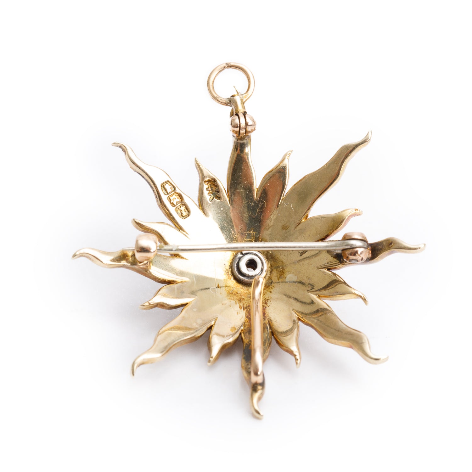 Antique 14k Yellow Gold Seed Pearl Starburst Pin Brooch