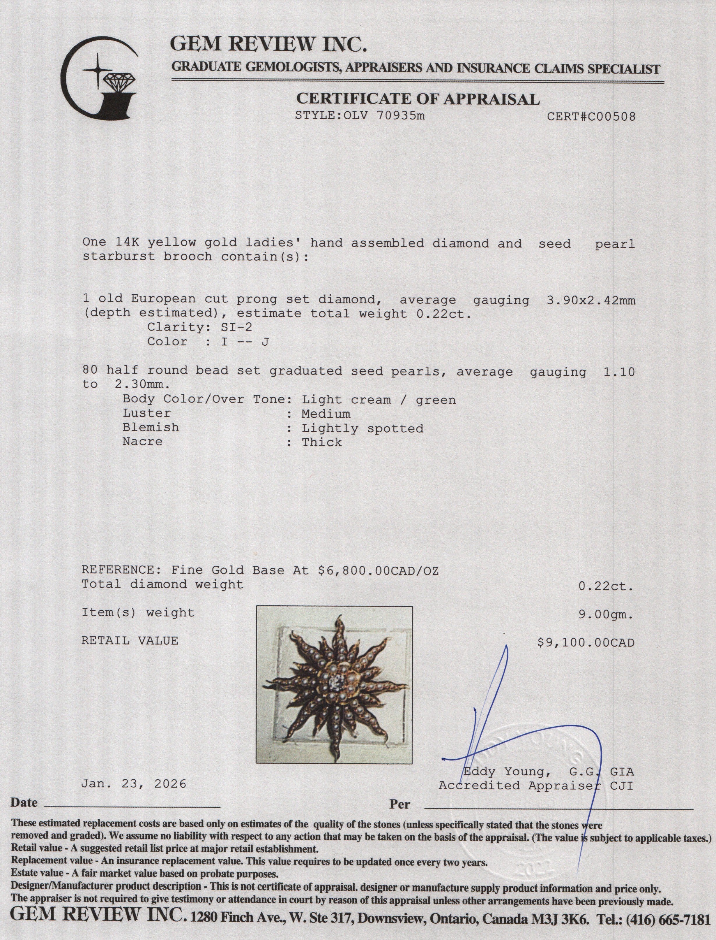 Antique 14k Yellow Gold Seed Pearl Starburst Pin Brooch