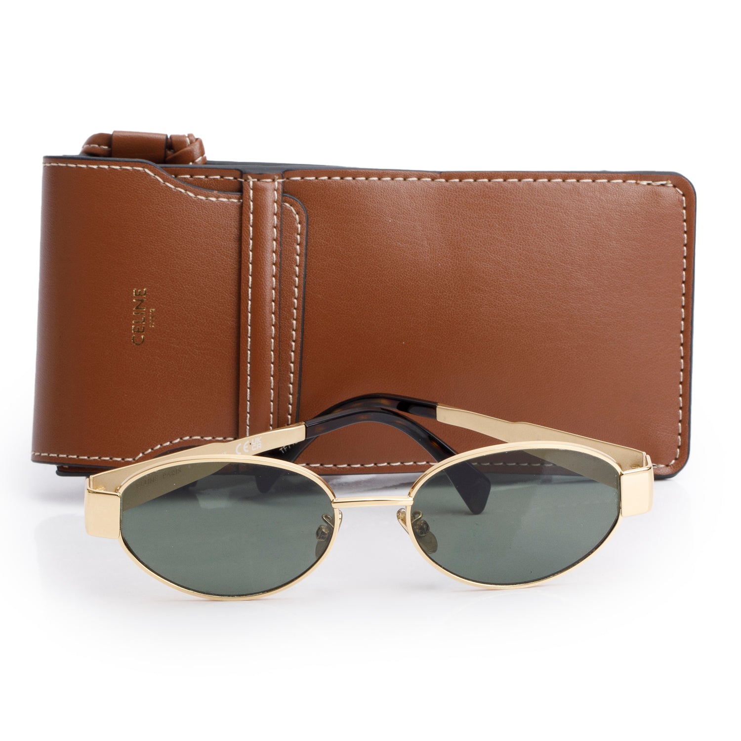 Celine CL40235U Gold Metal Oval Triomphe Sunglasses w/ Case
